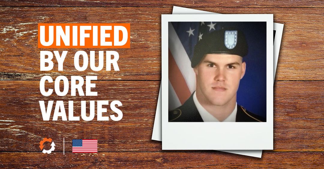 Unified by our Core Values Graphic with Image of Veteran