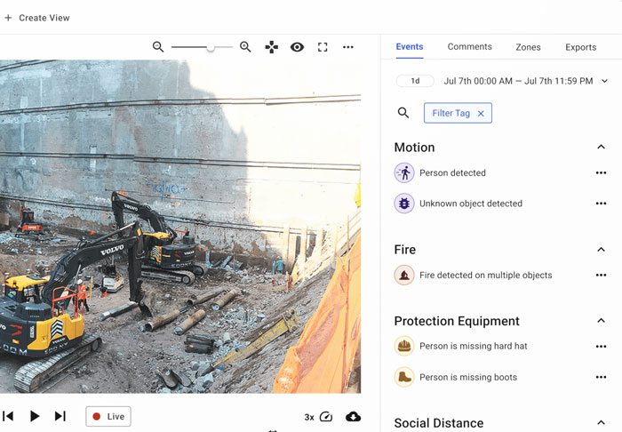 forsight jobsite cameras event alert dashboard view