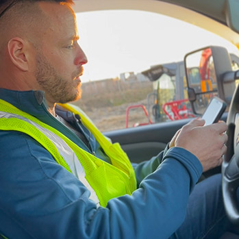 EquipmentShare employees waiting by a food truck.