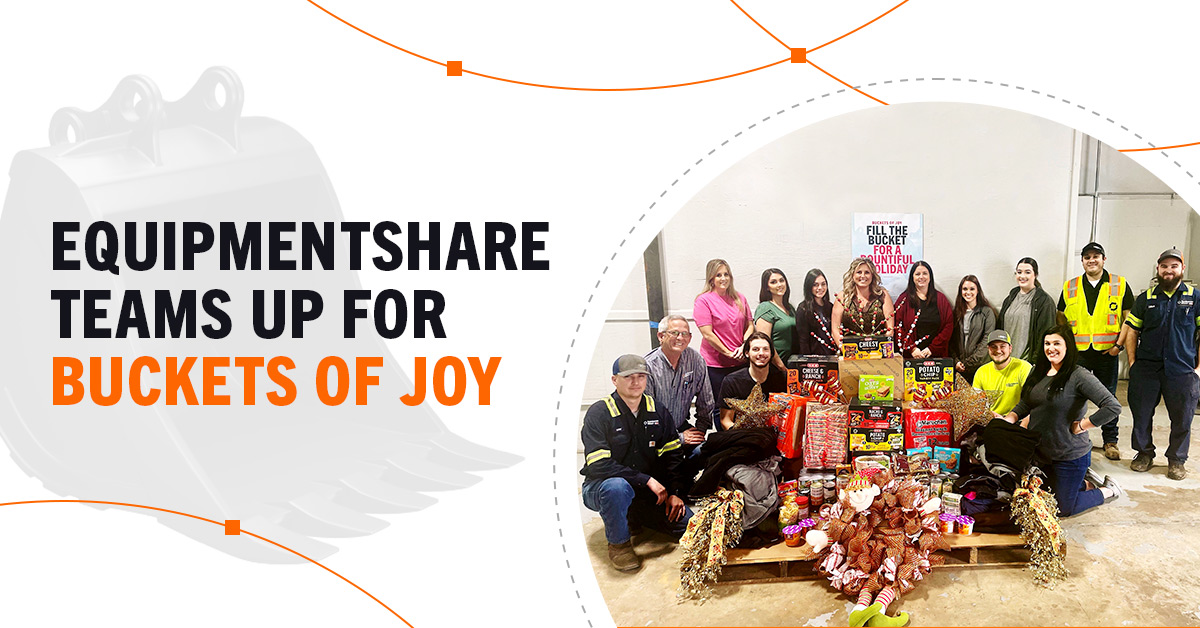 equipmentshare team members gathered around their donations