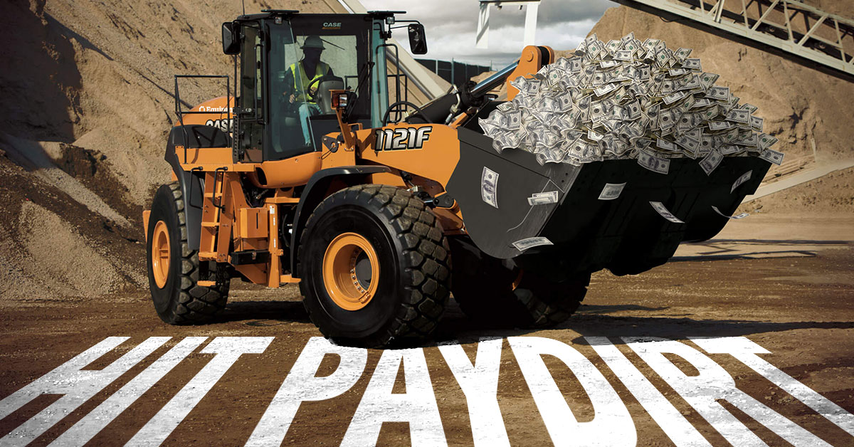 Wheel loader with a bucket of money