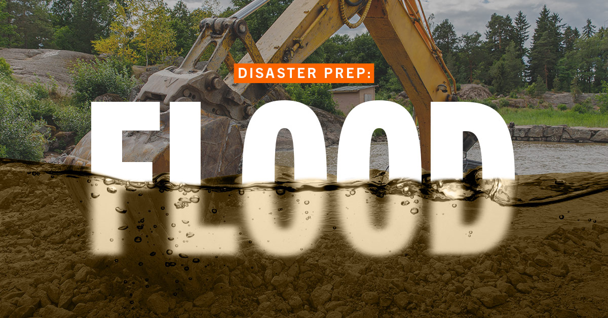 Excavator in flood water