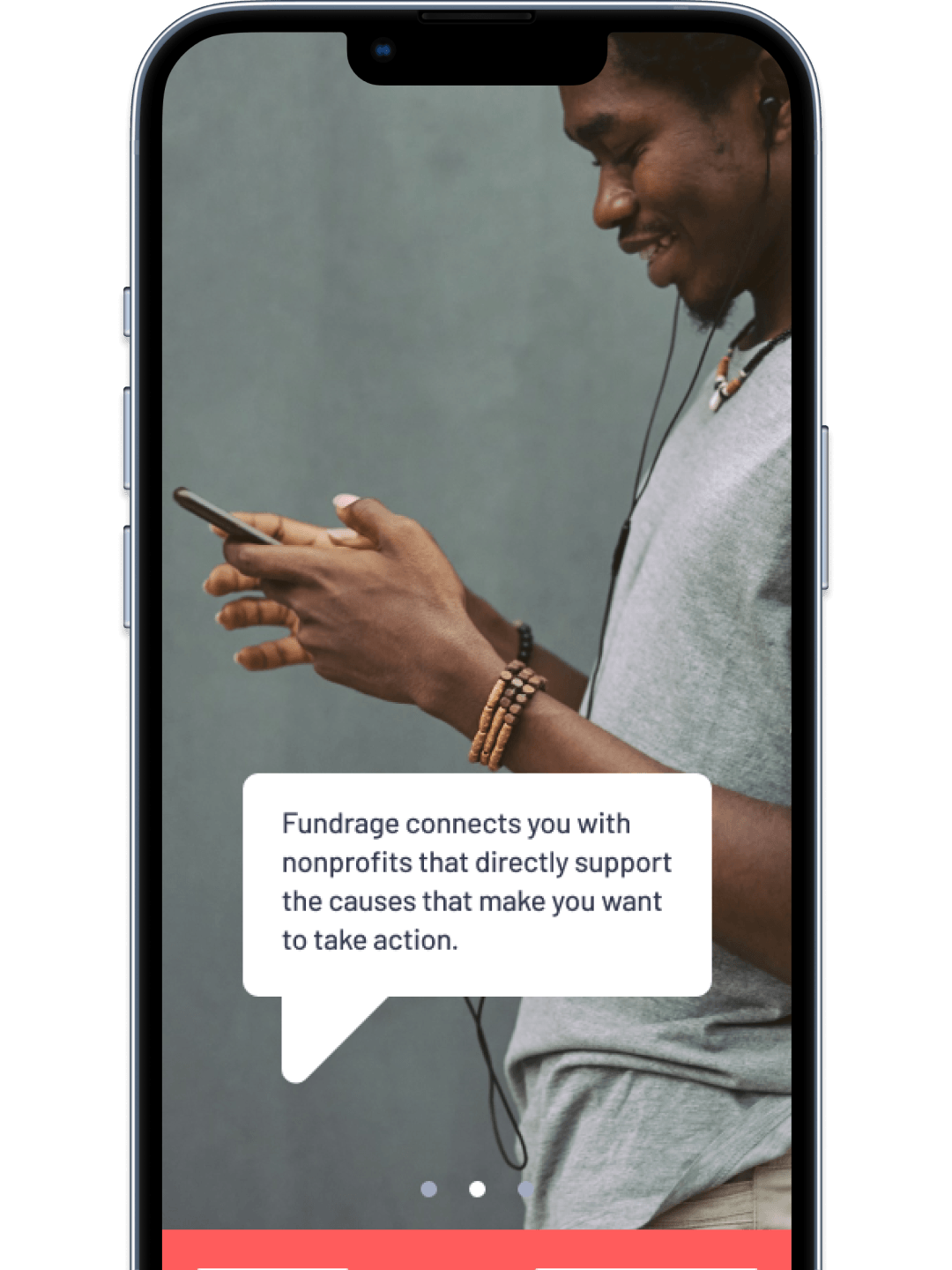 Illustration of a smart phone with a screenshot of the Fundrage where users are told an overview of how the app works