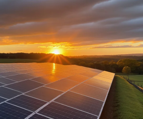 Rethink Green Energy capturing solar panels and sunset