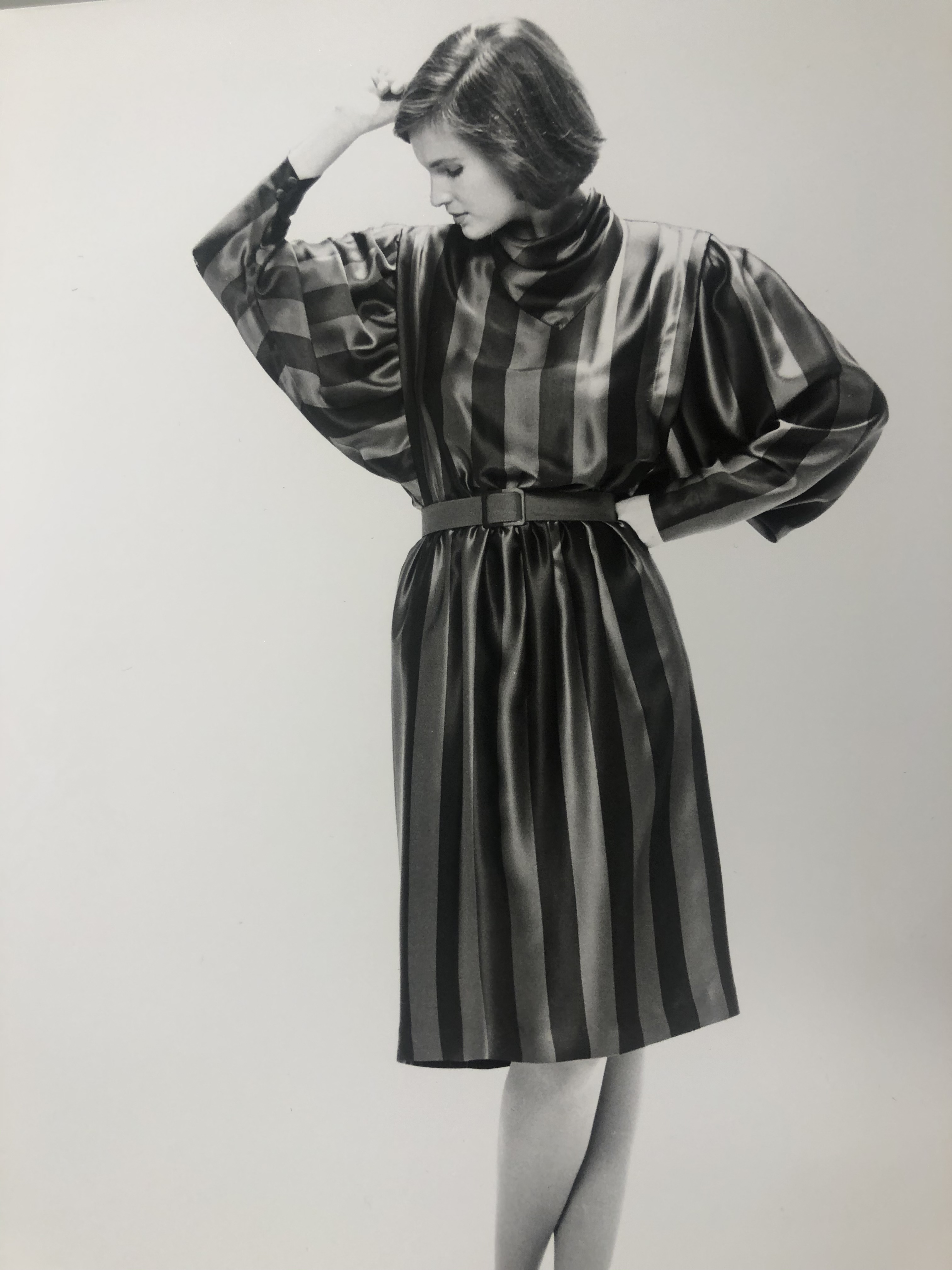 A model wearing one of Freda's designs, 1980s