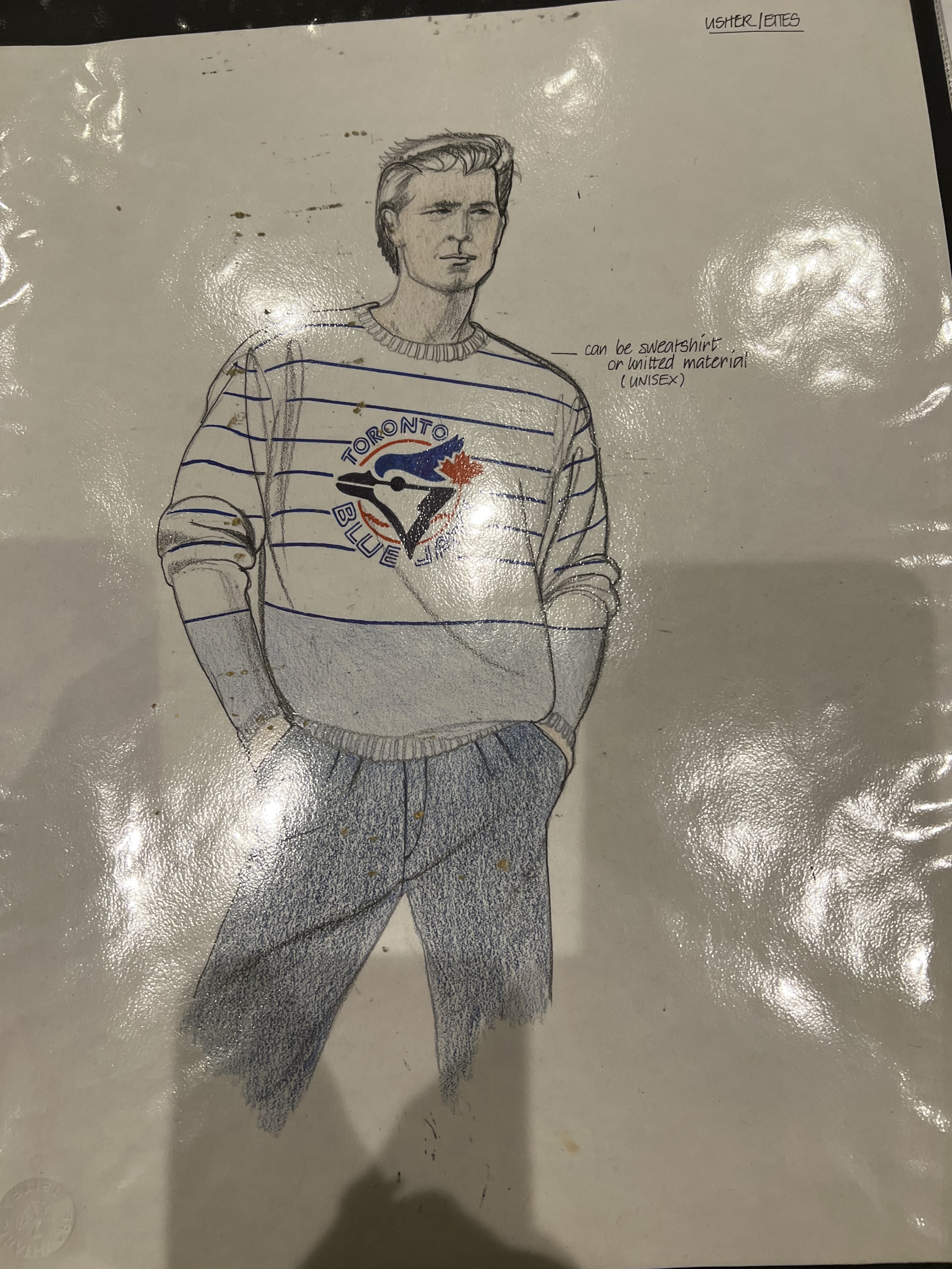 A drawing of Freda's design for a Toronto Blue Jays sweatshirt