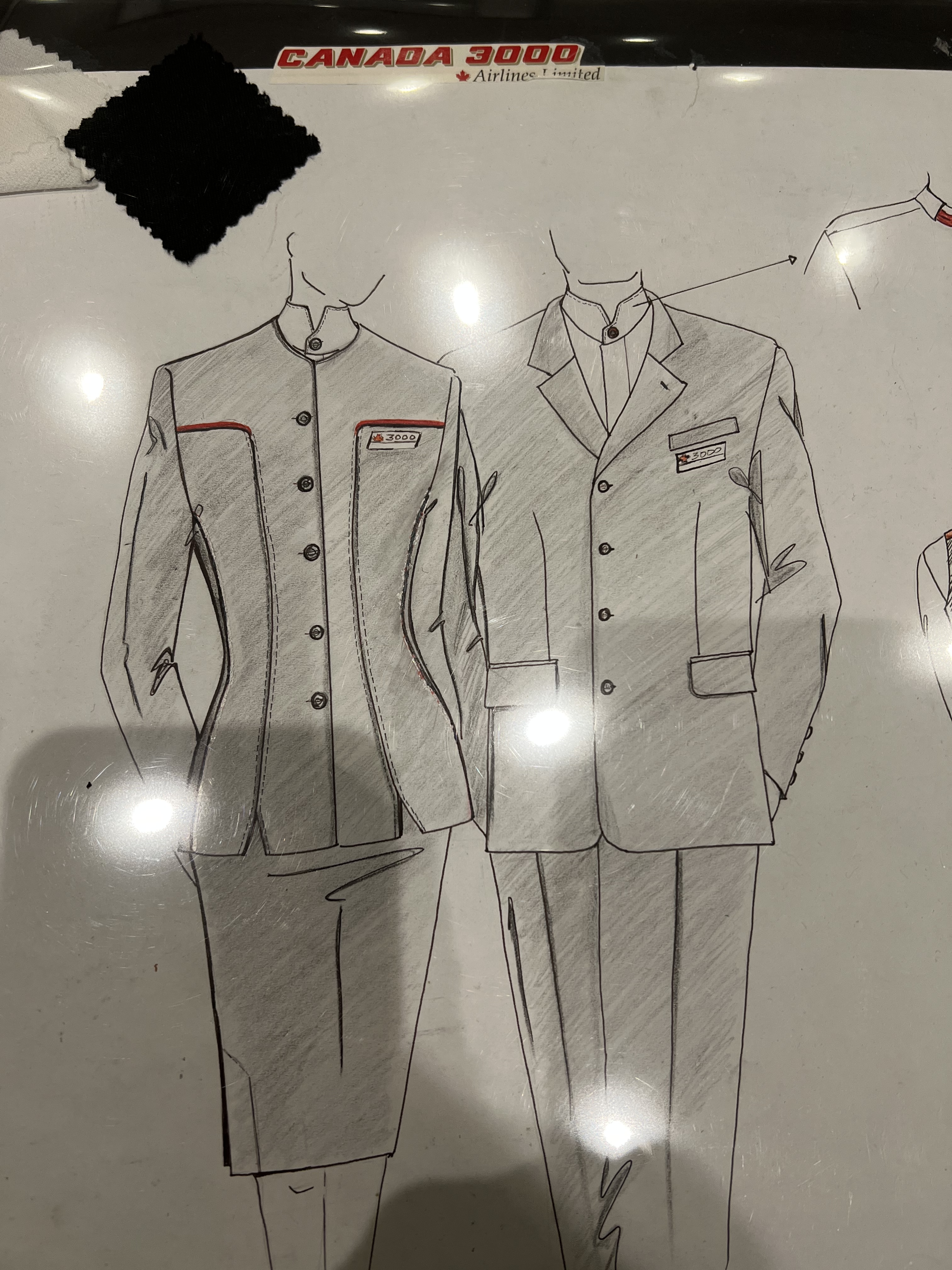 Drawings of Freda's designs for Canada 3000 Airlines Limited 