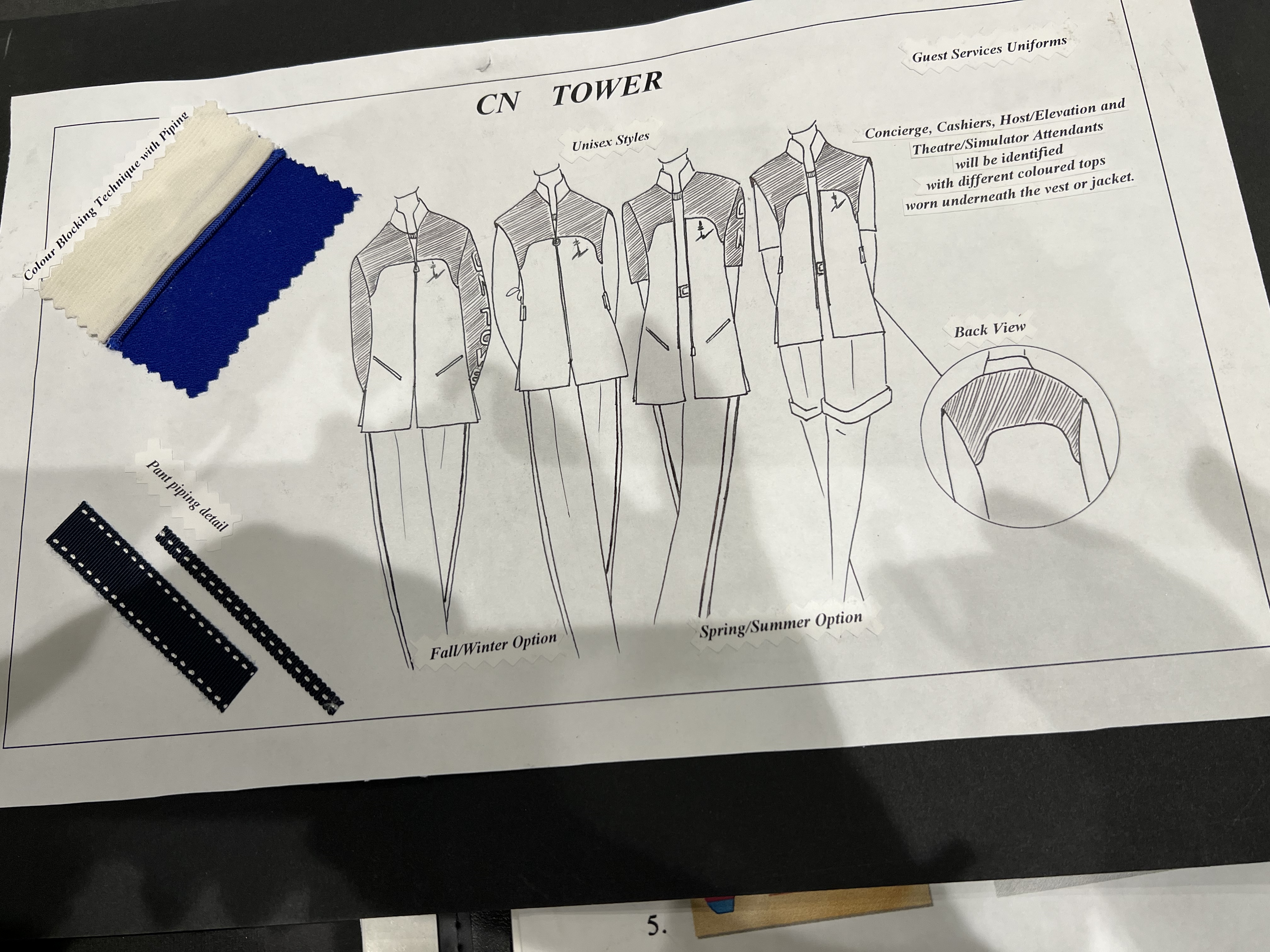 Drawings of Freda's designs for the CN Tower uniforms