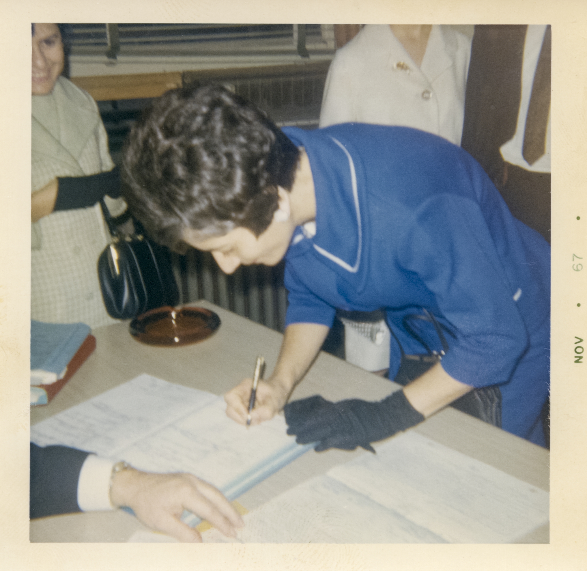 Helen's mother at a Canadian government office, November 1967