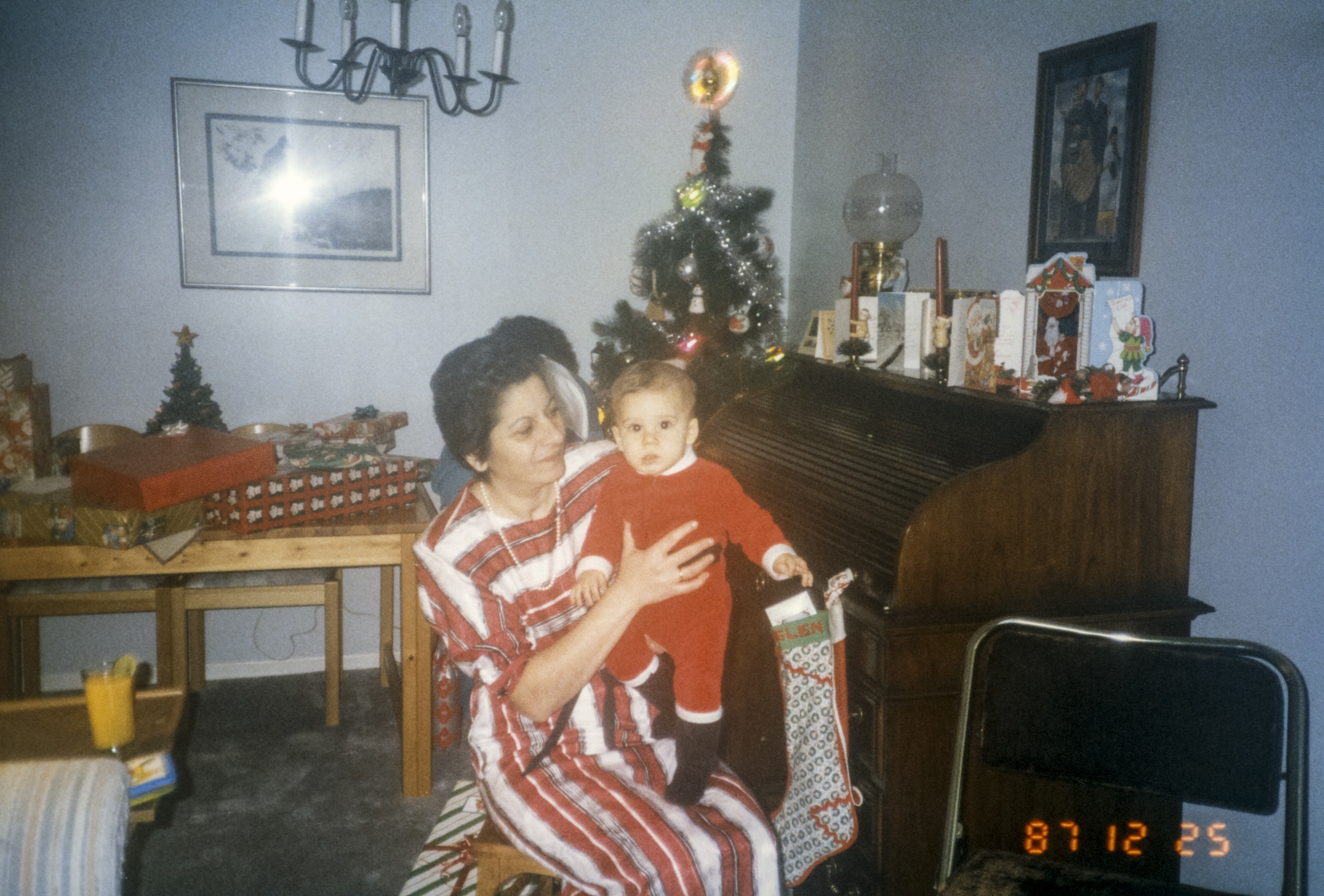 Helen's mother with Helen's first-born son on Christmas Day, 1987