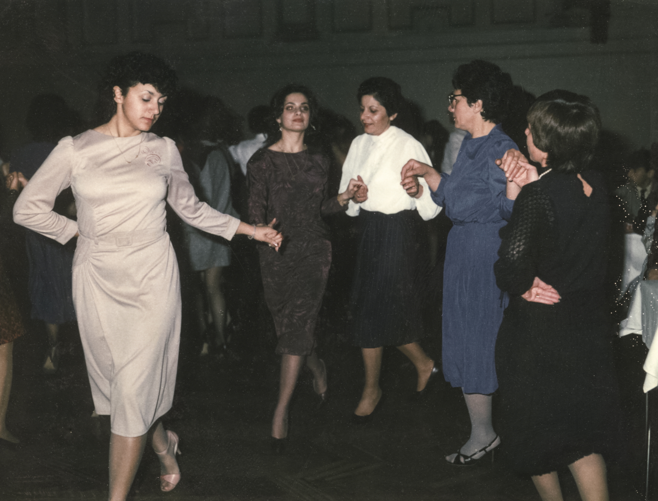 Nitsa's aunts and cousins dancing at a wedding in Australia, early 1980s