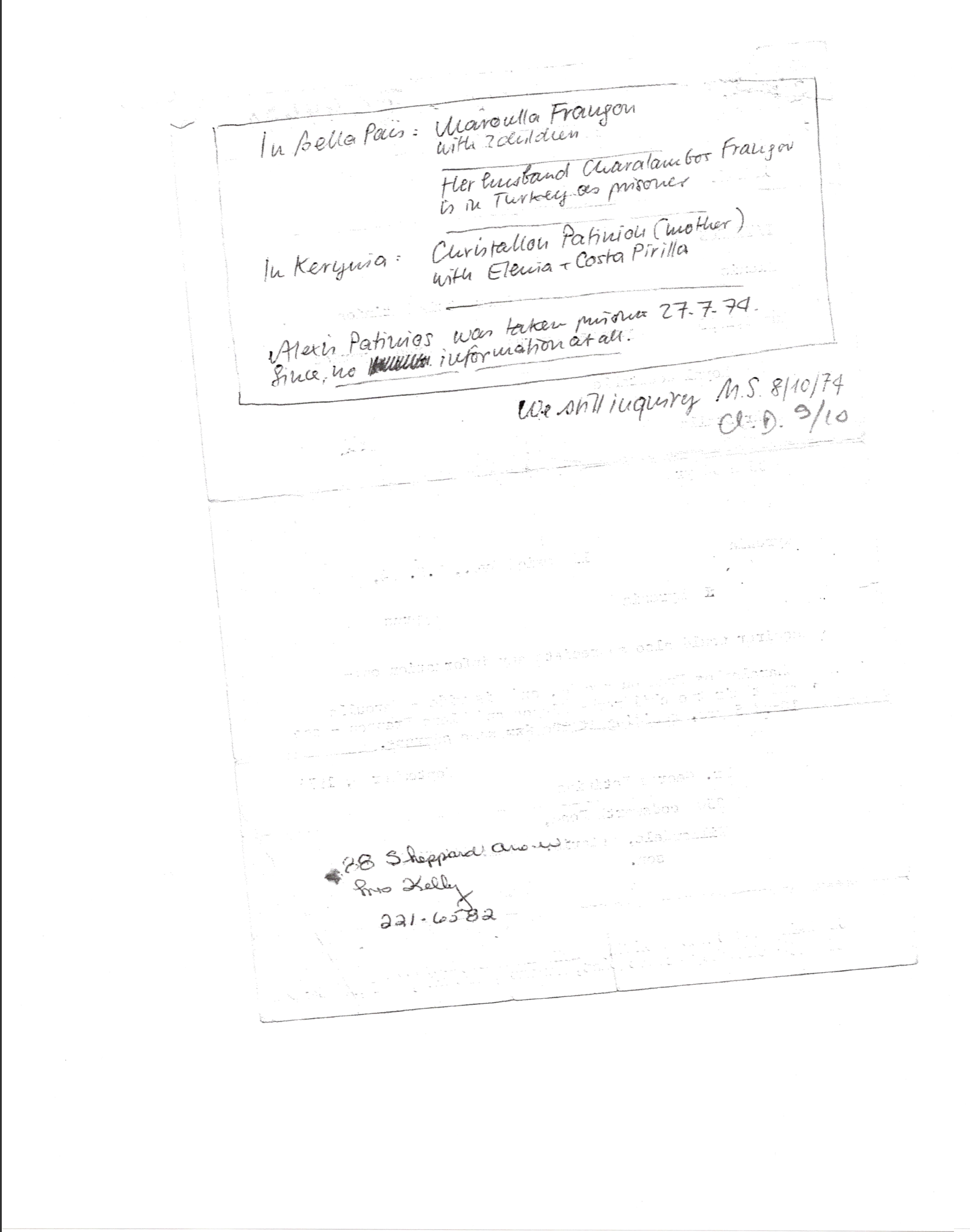 The back of the Red Cross' disaster tracing form for George's father, 1974