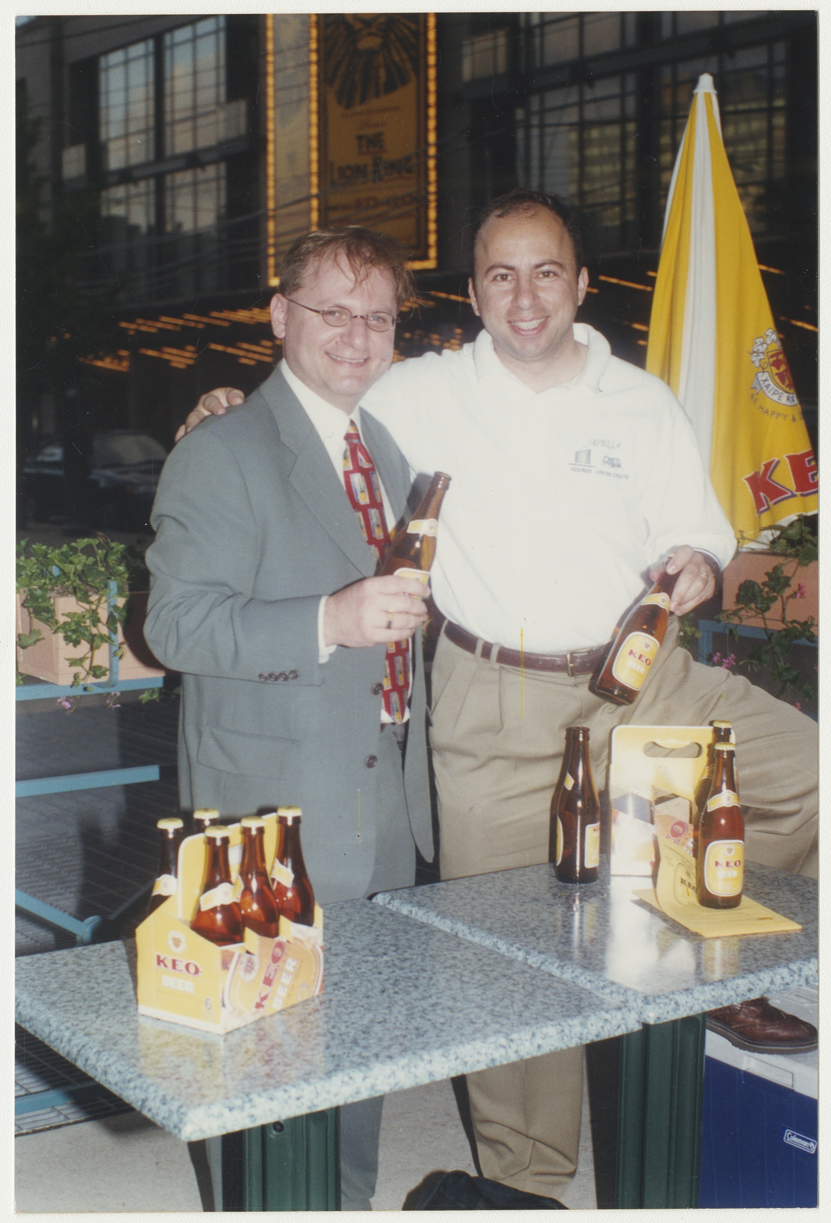 George's son, Alex, promoting KEO, the national beer of Cyprus, early 2000s. York University Libraries, ASC61672