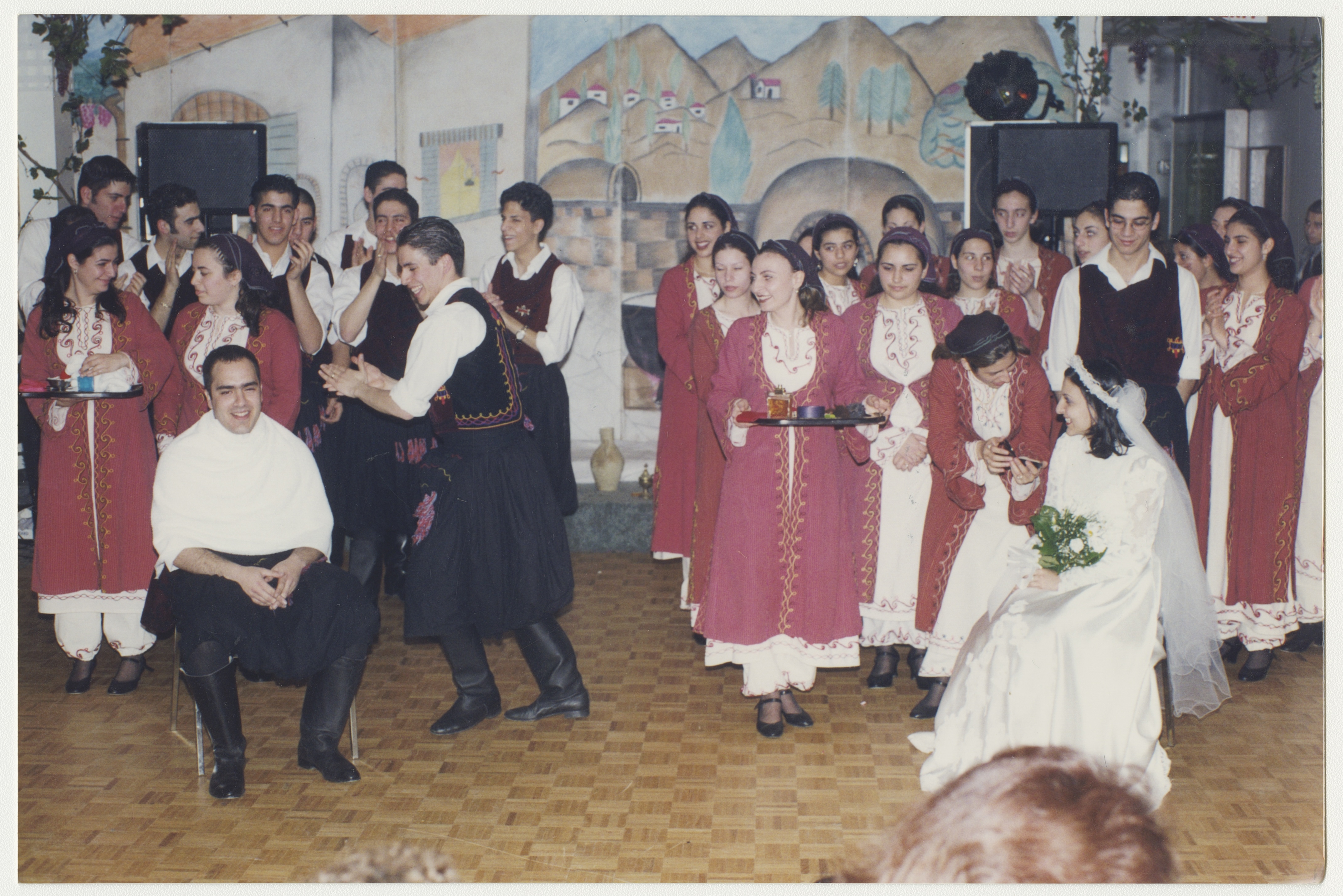 Anna (behind her brother) with the Cypriot dance group, late 1990s. York University Libraries, ASC61634