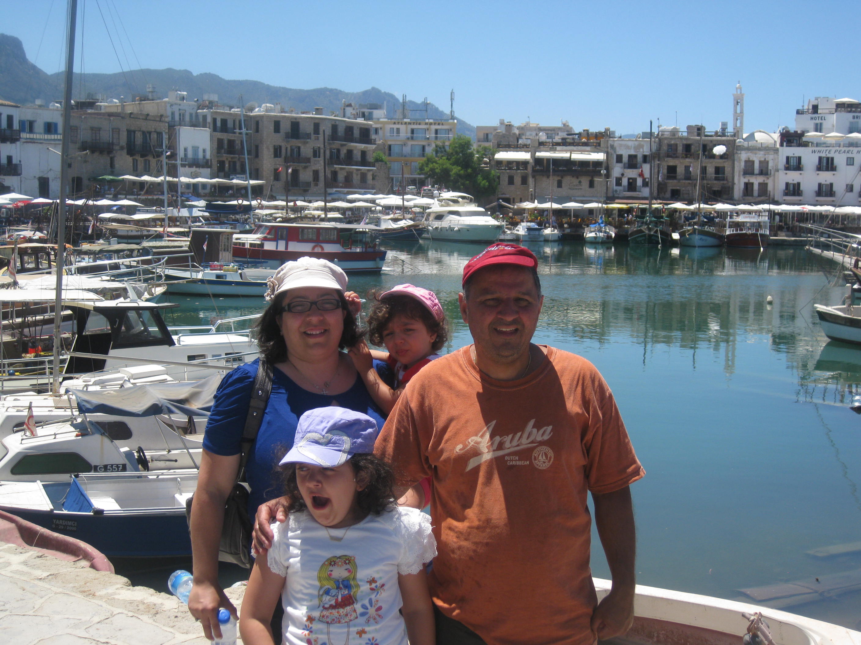 Anna with her daughters and husband at Kyrenia Harbour, 2013