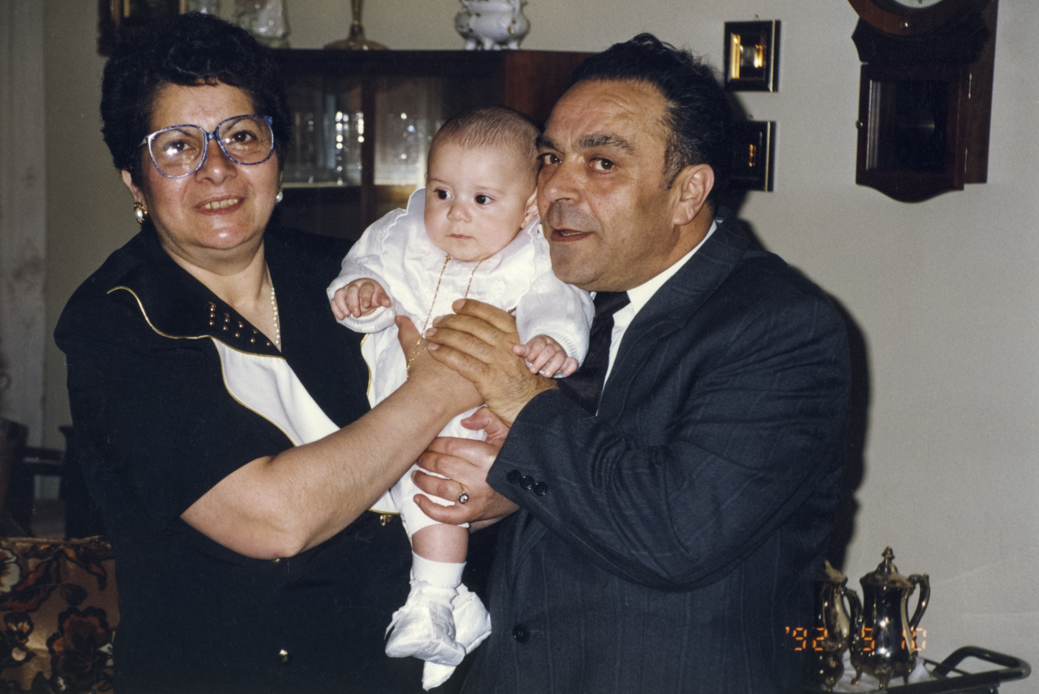 Theodoros with his wife and grandson (the interviewer) after the grandson's baptism, May 10, 1992