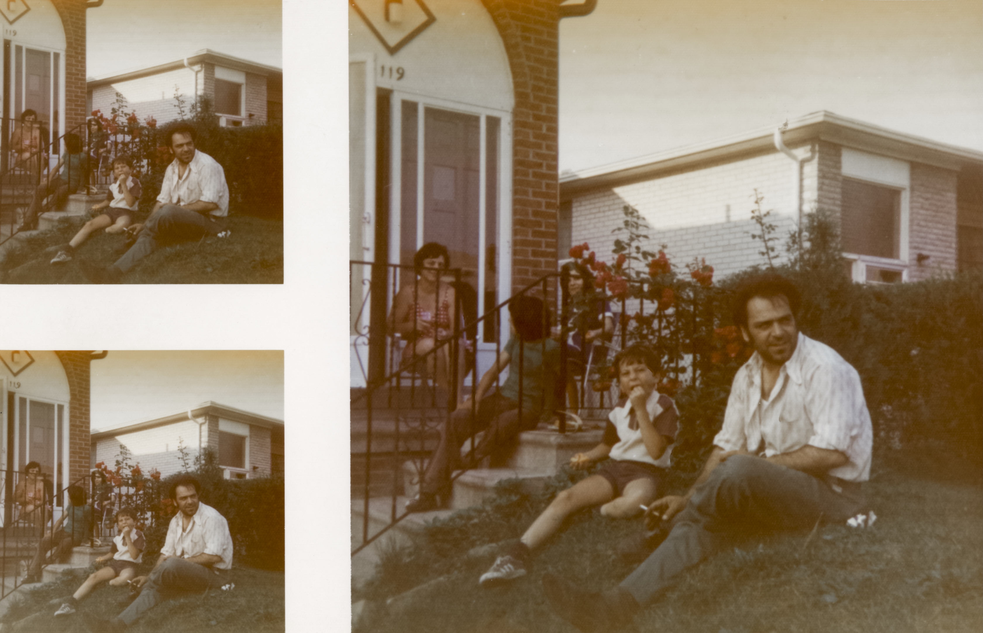 Theodoros with his wife and her family outside of their home, late 1970s