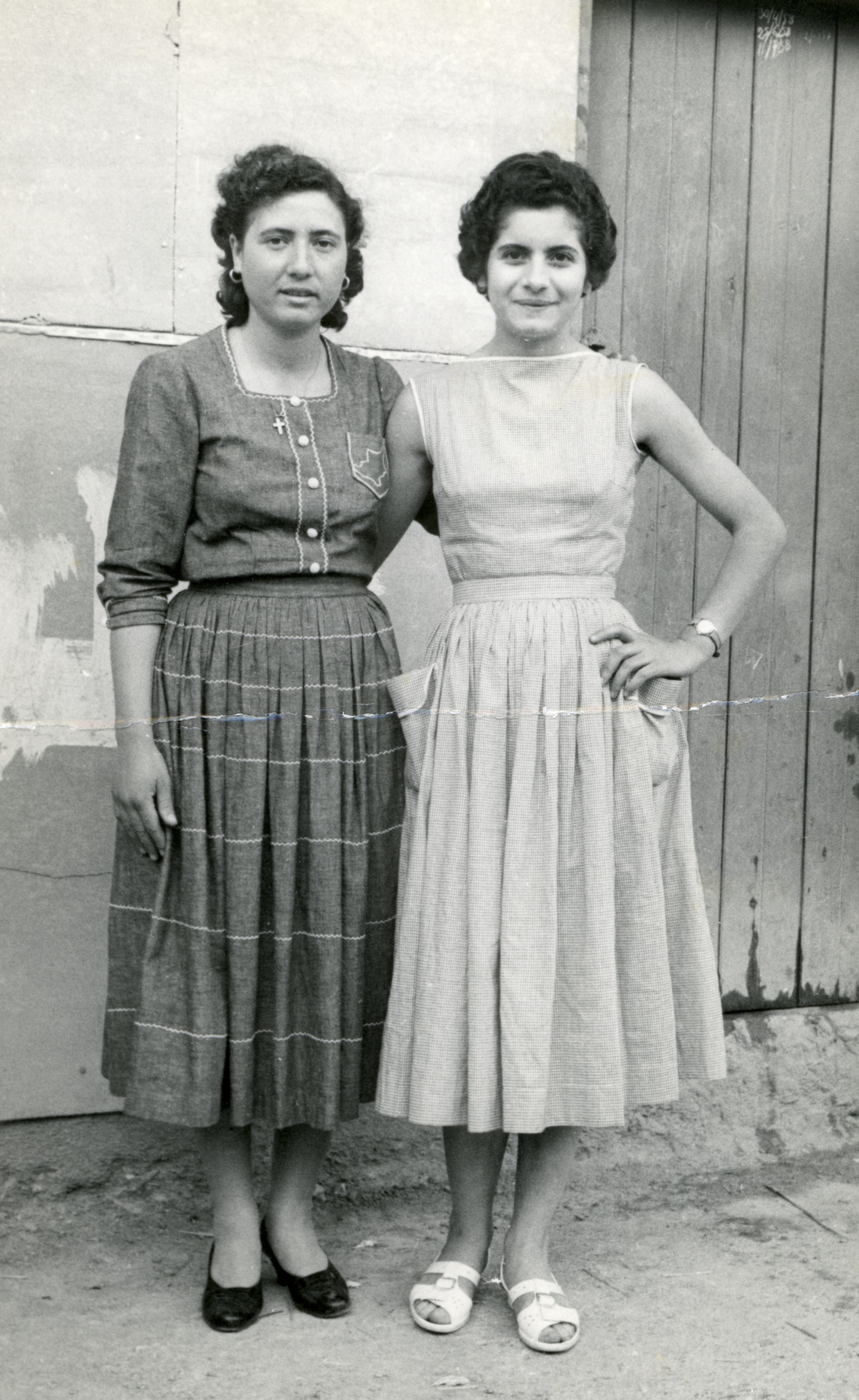Theodoros' wife (on the right) with a neighbour of hers in Kambos (like Theodoros, the neighbour also worked at the Amiandos Asbestos Mine), late 1950s