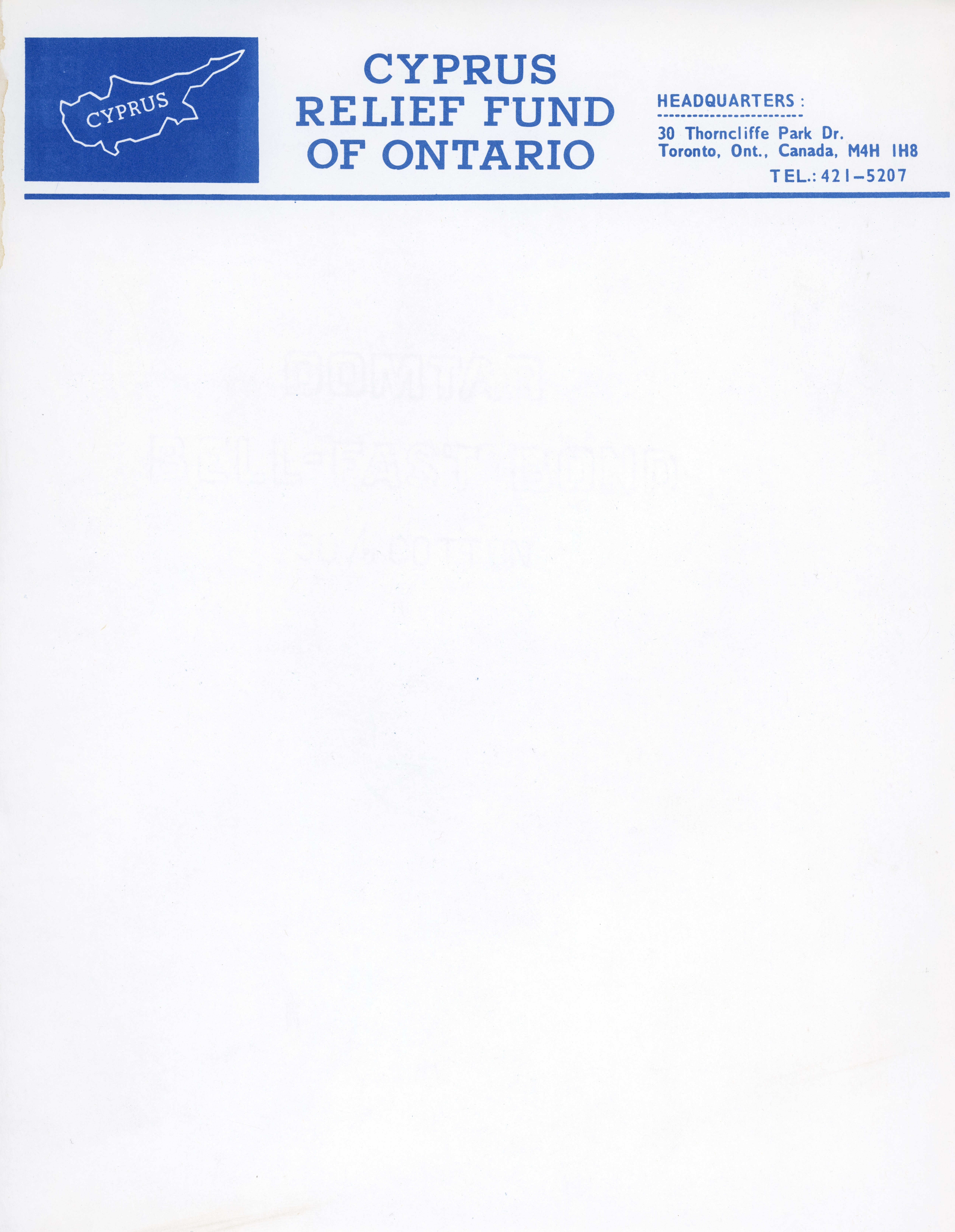 Letterhead for the Cyprus Relief Fund of Ontario, 1974