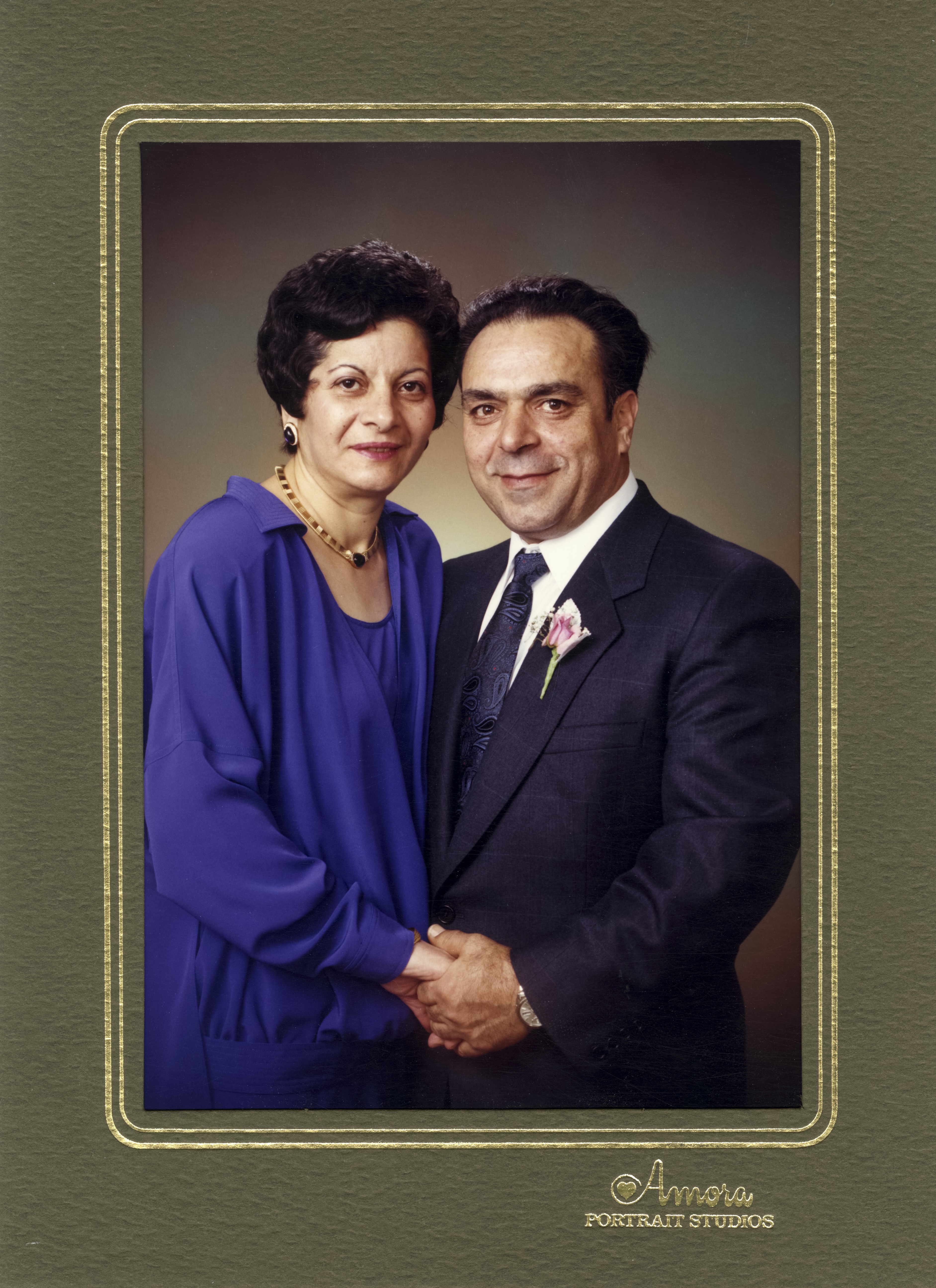 Portrait of Theodoros and his wife taken before his son's wedding, 1986