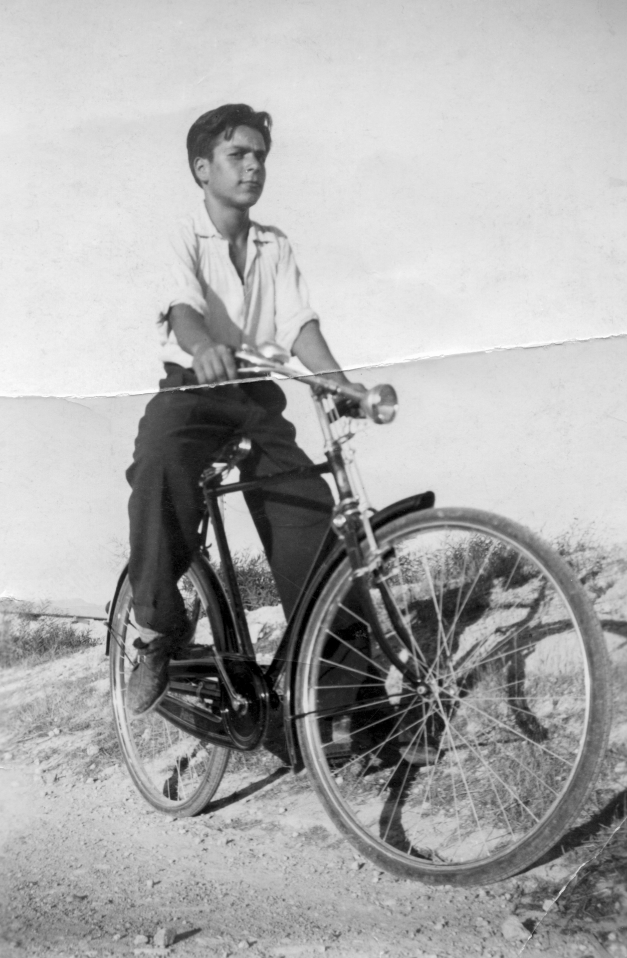 Theodoros on a bike near the airport in Nicosia, 1953