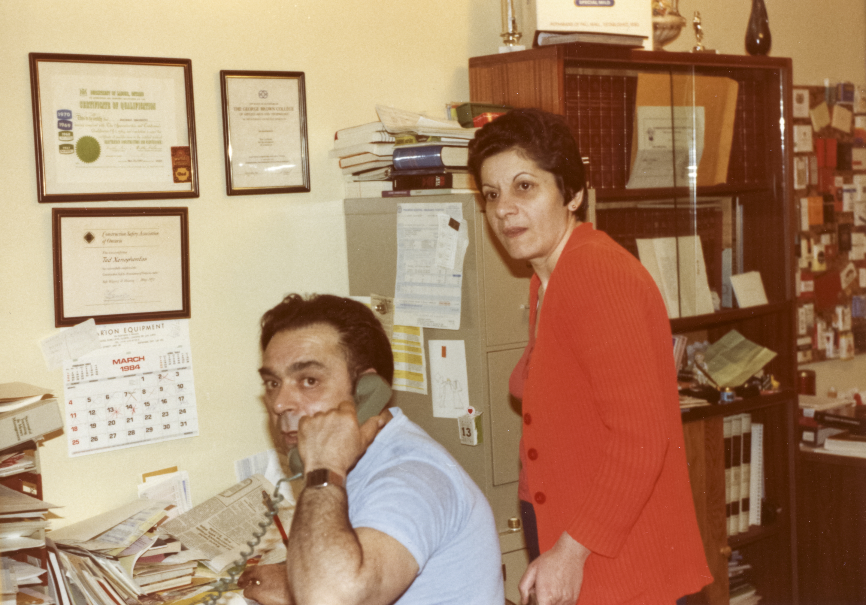 Theodoros with his wife in his home office, March 1984