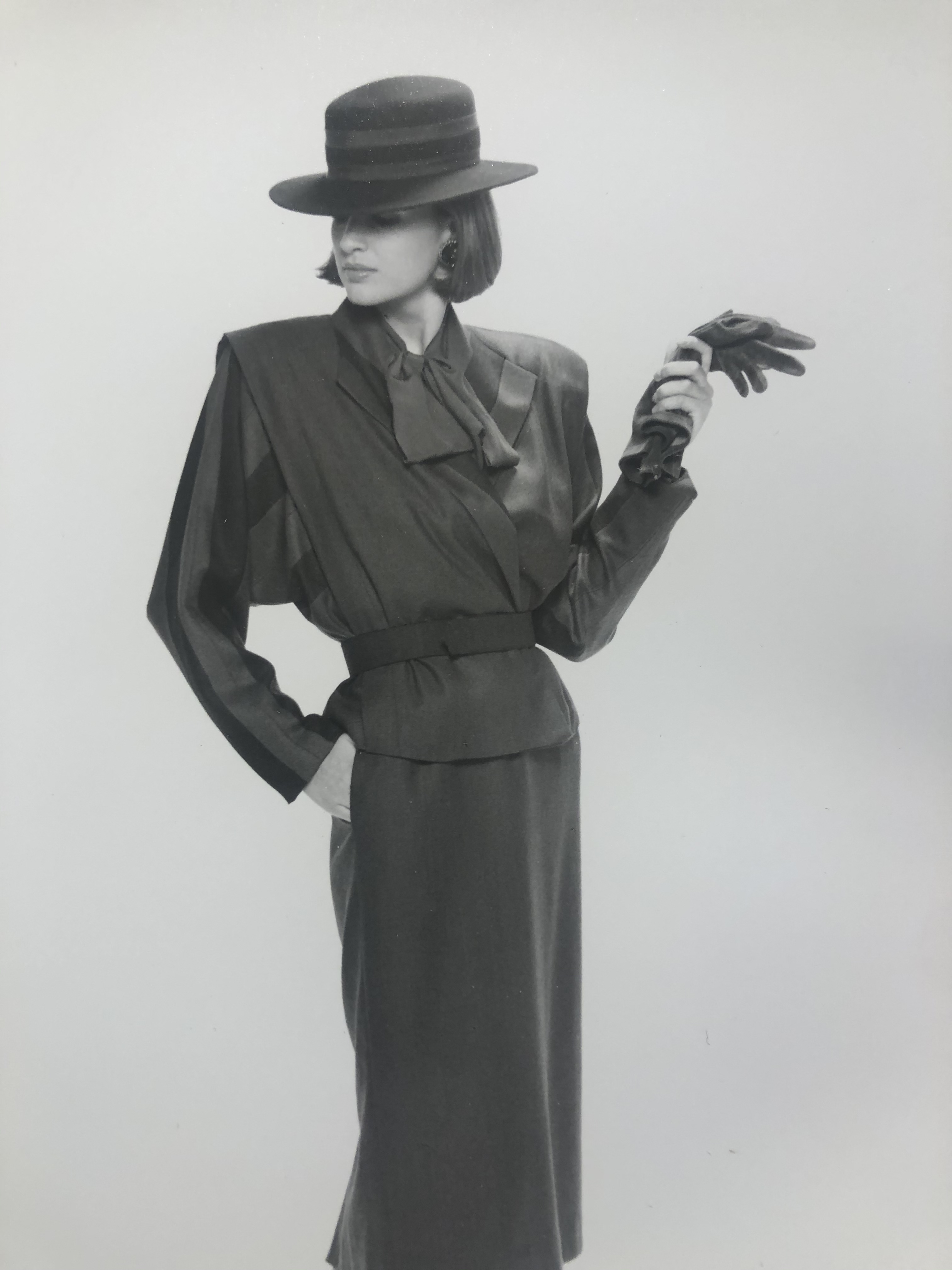 A model wearing one of Freda's designs, 1980s