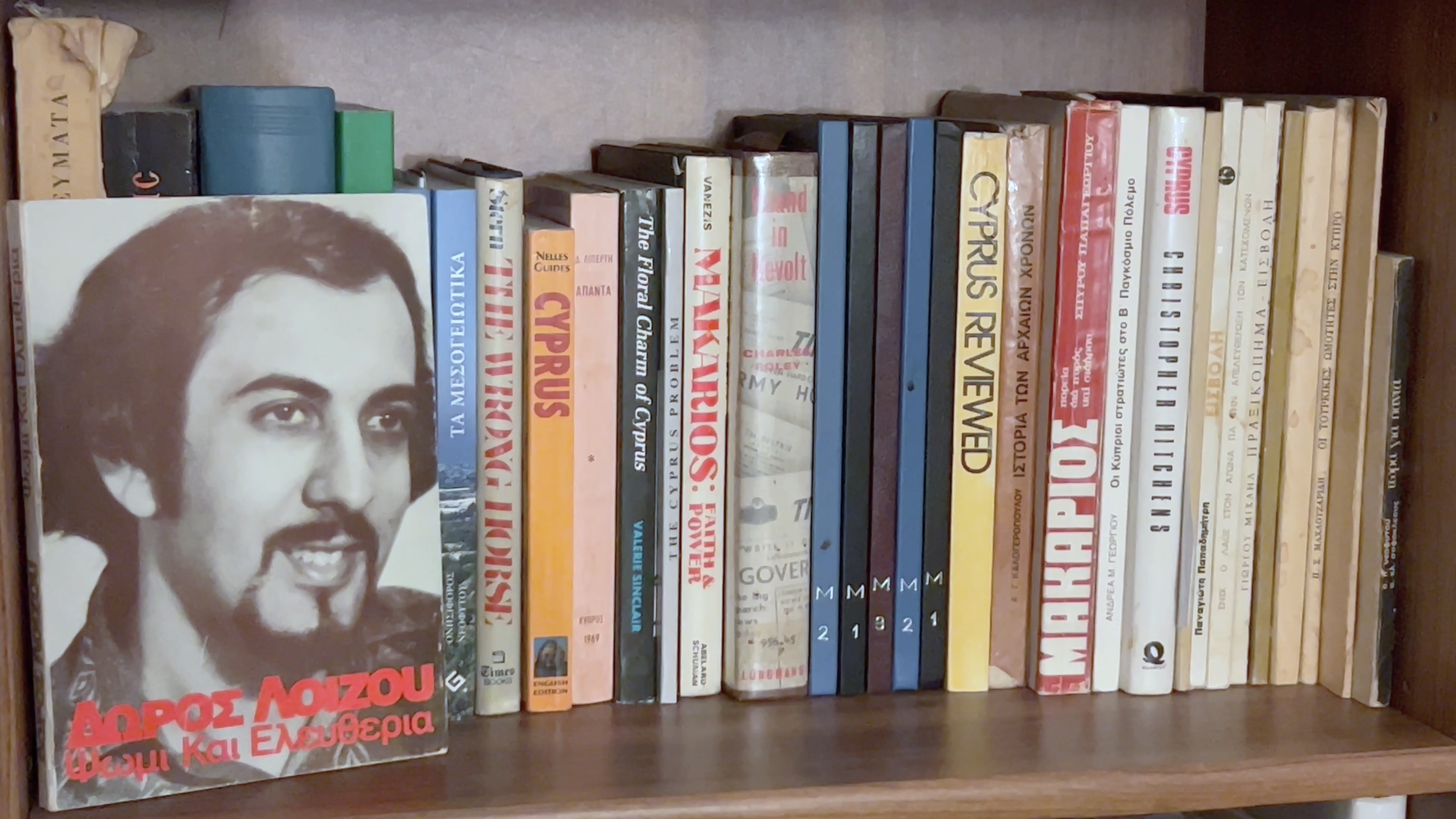 Books about Cyprus and Cypriot related topics in Androula's home 