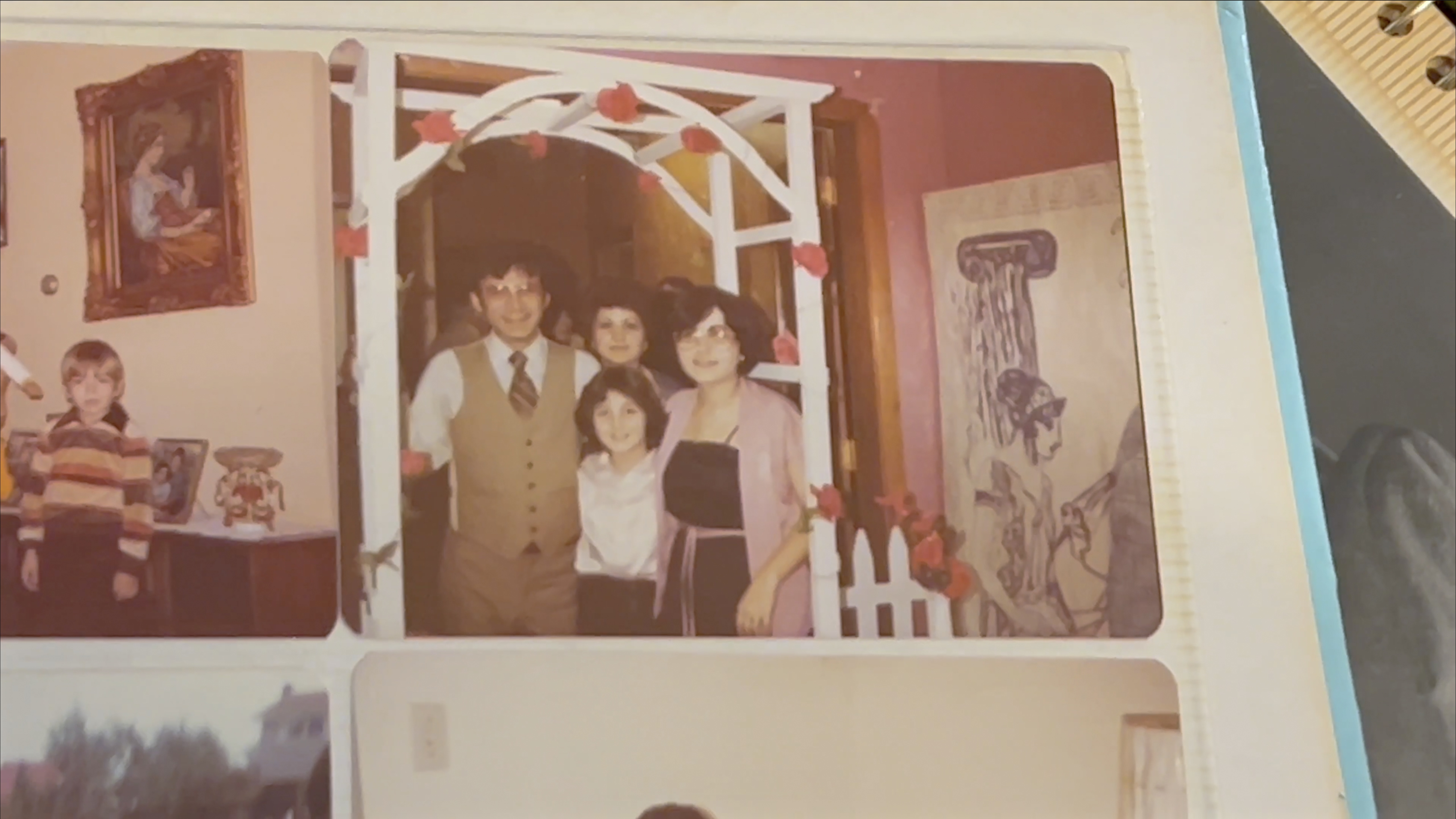 Martha, her daughter, and husband at a Daughters of Penelope dance, late 1970s or early 1980s