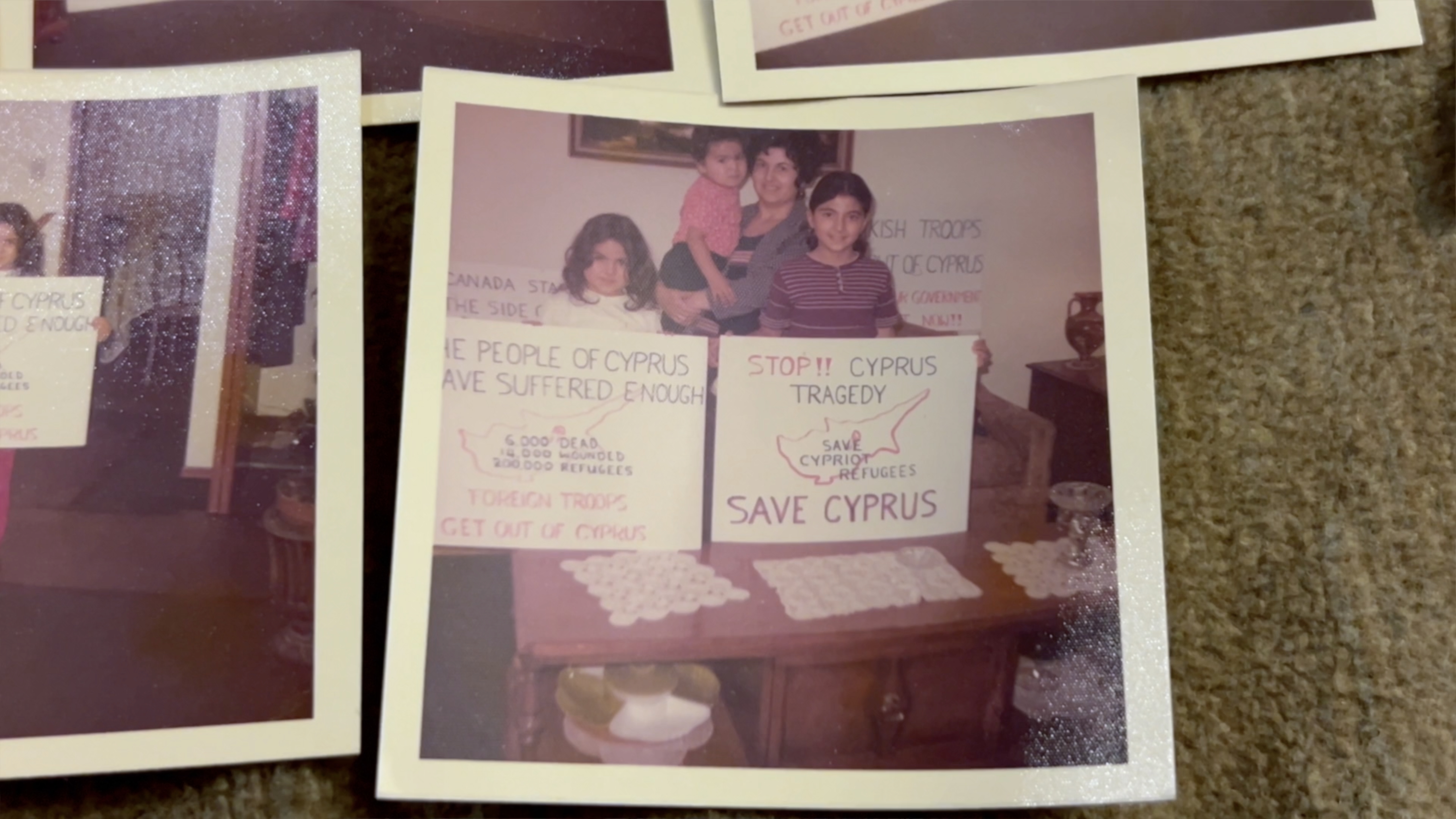 Androula with her children, getting ready to go to Ottawa to protest the Turkish invasion, 1974