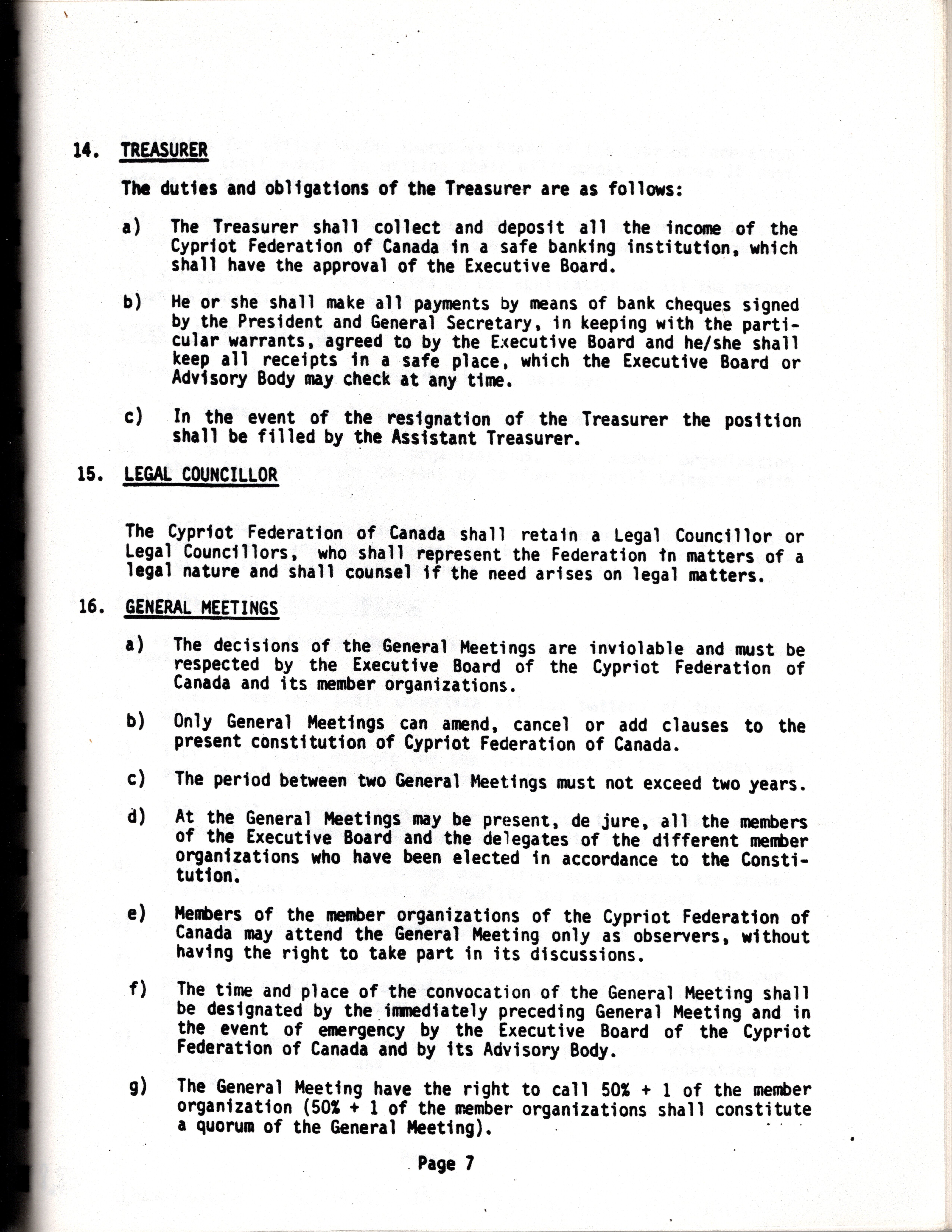 Constitution for the Cypriot Federation of Canada (1984)