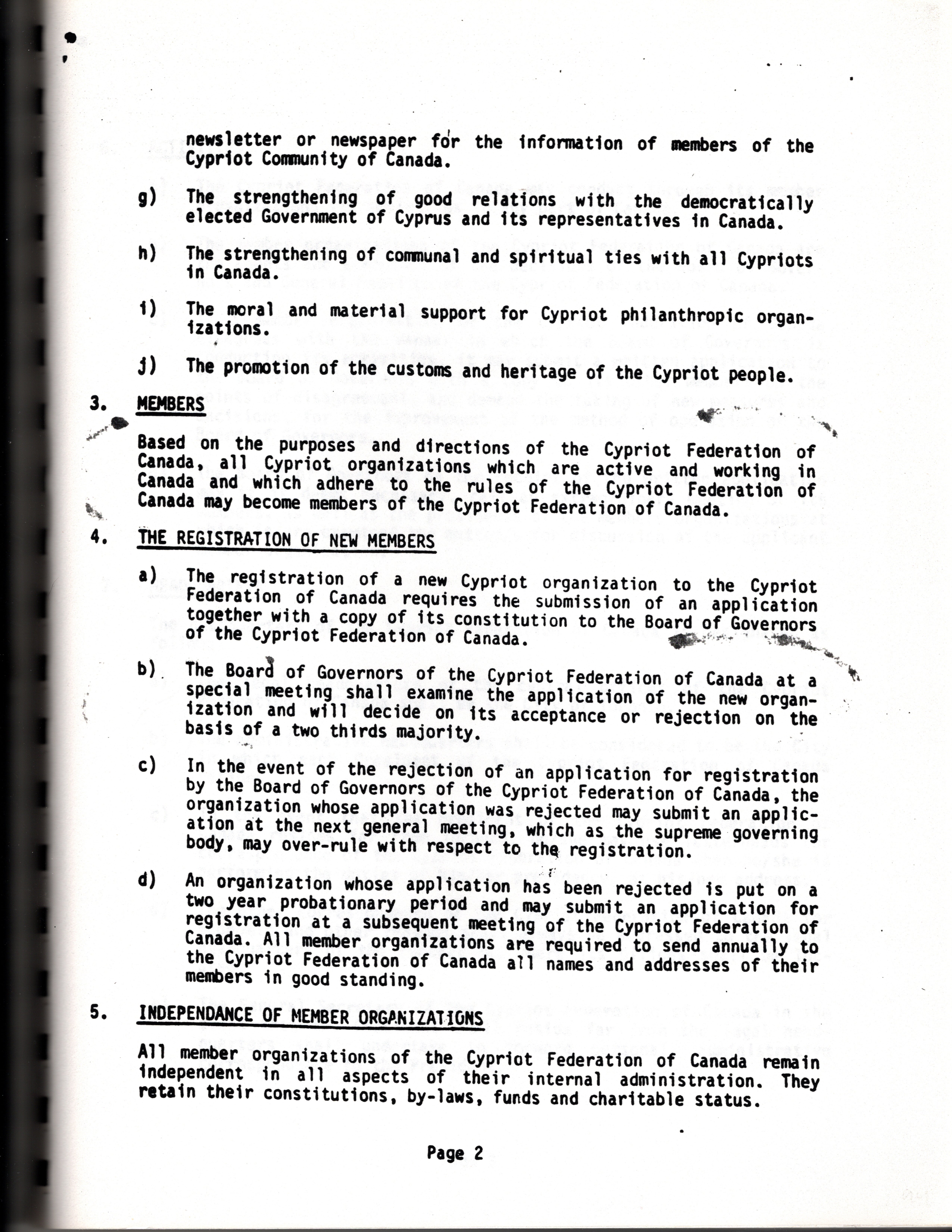 Constitution for the Cypriot Federation of Canada (1984)