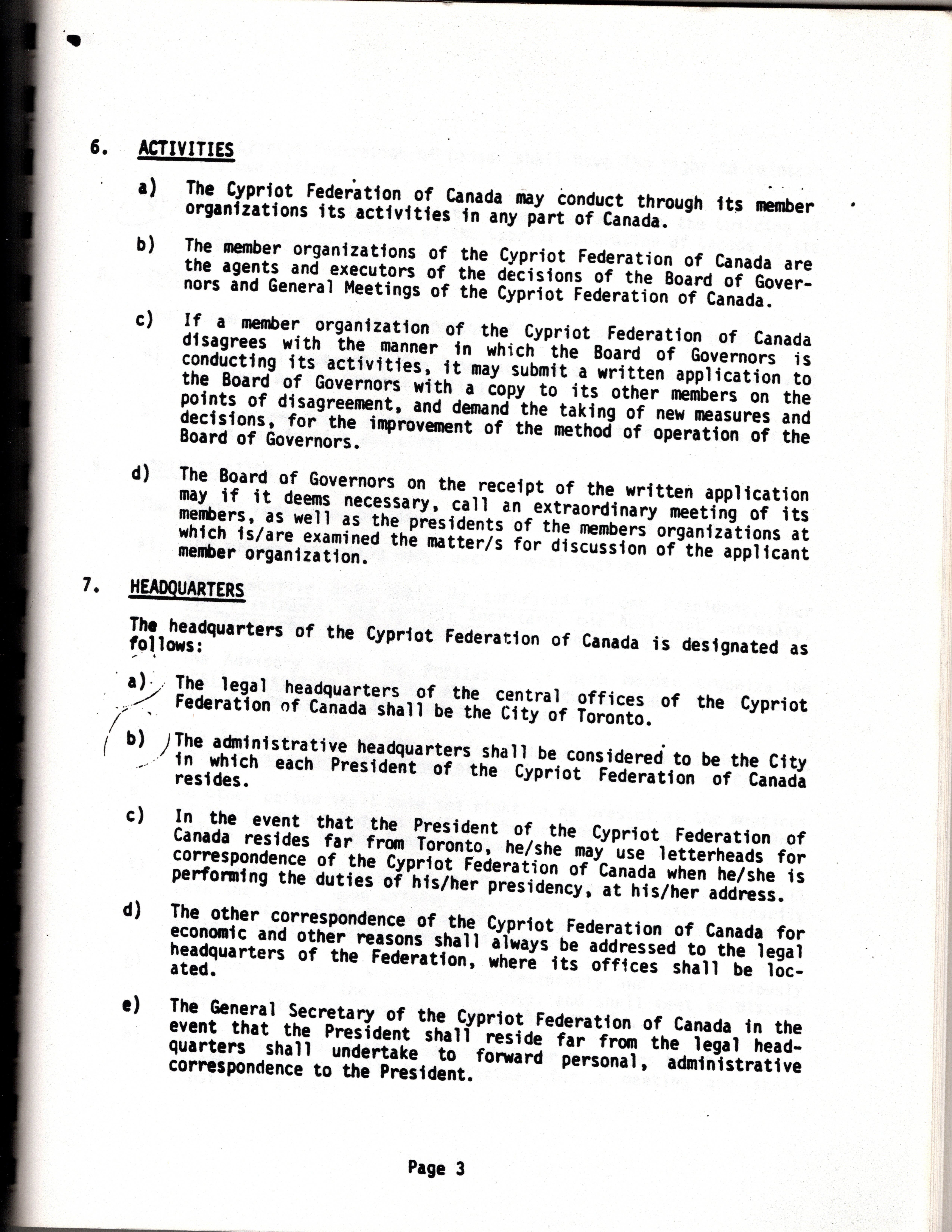 Constitution for the Cypriot Federation of Canada (1984)