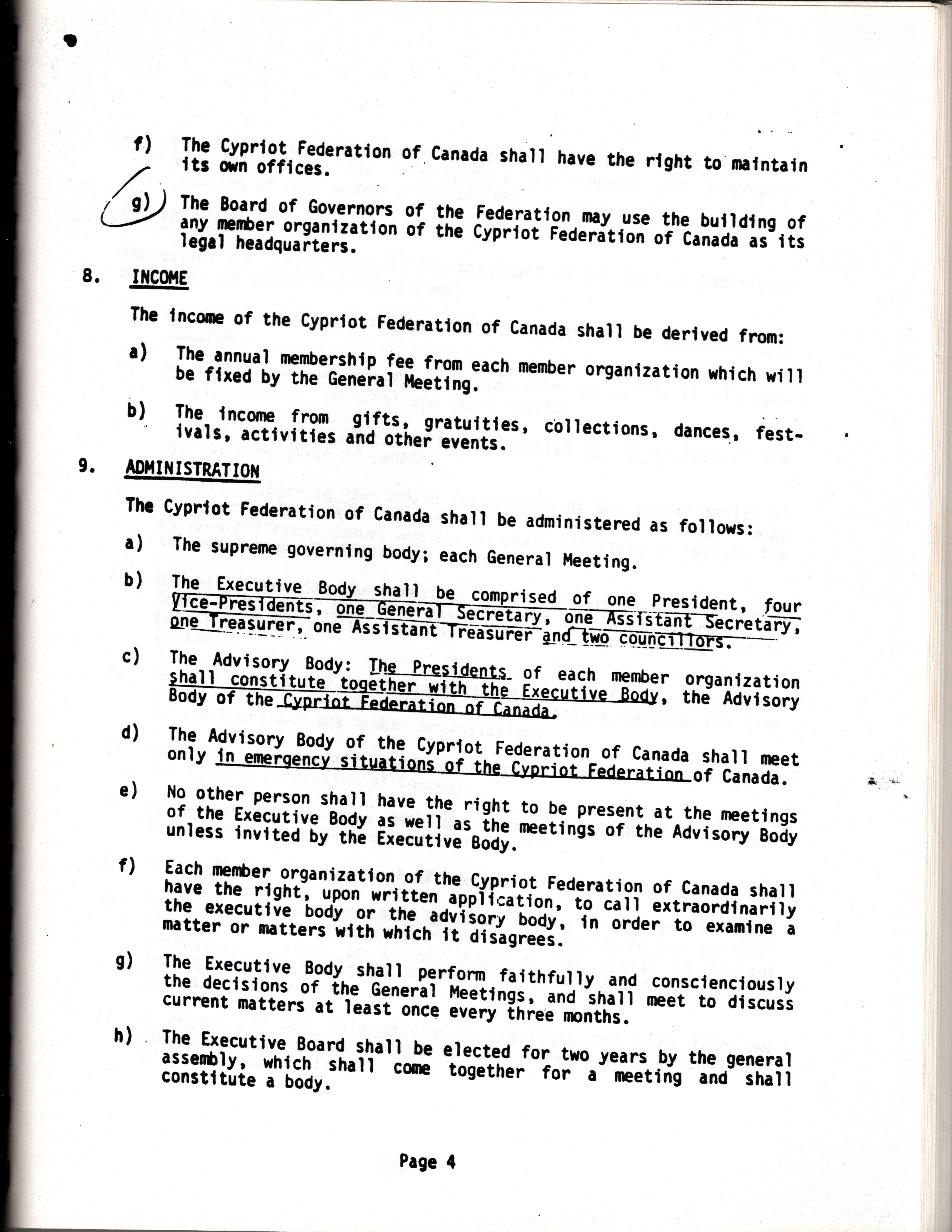 Constitution for the Cypriot Federation of Canada (1984)