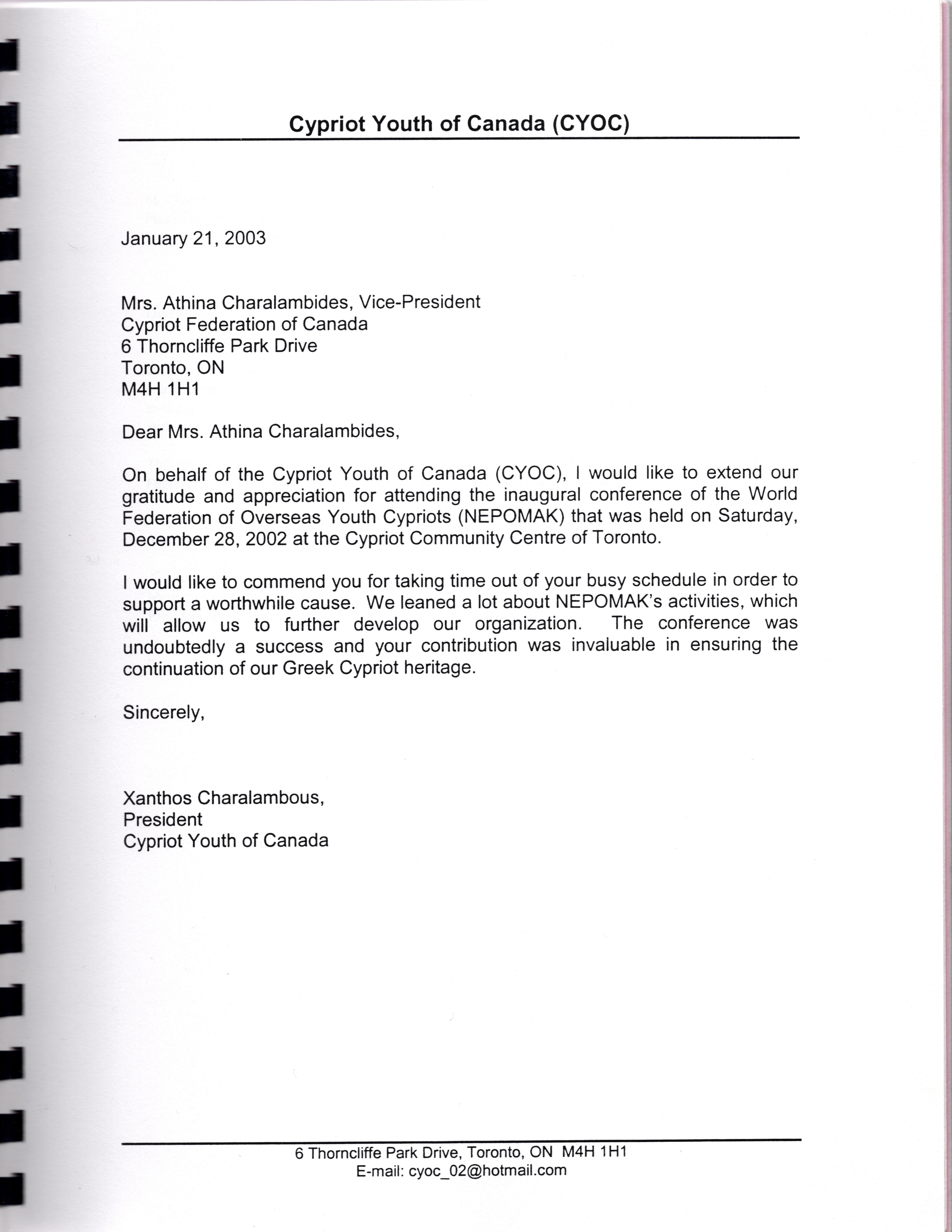Letter written by Anna's brother on the first NEPOMAK conference