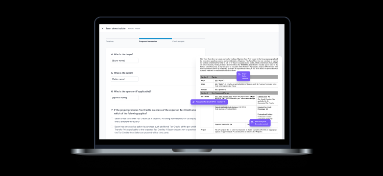 Announcing the first term sheet builder for transferable tax credit transactions