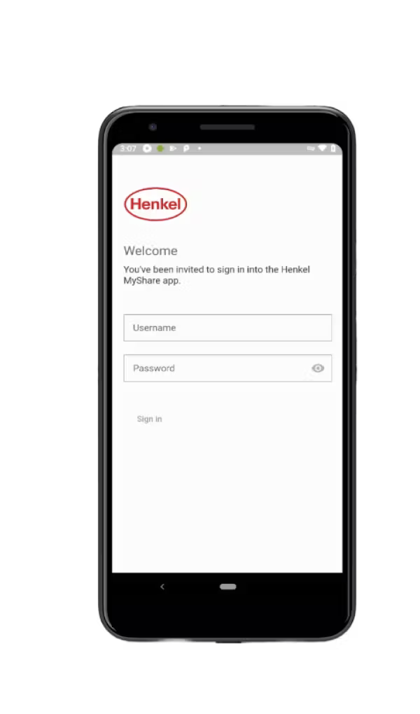 Henkel mobile app UI screen