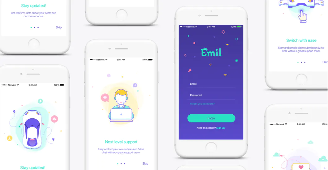 Mobile app UI screens from a Sign in flow