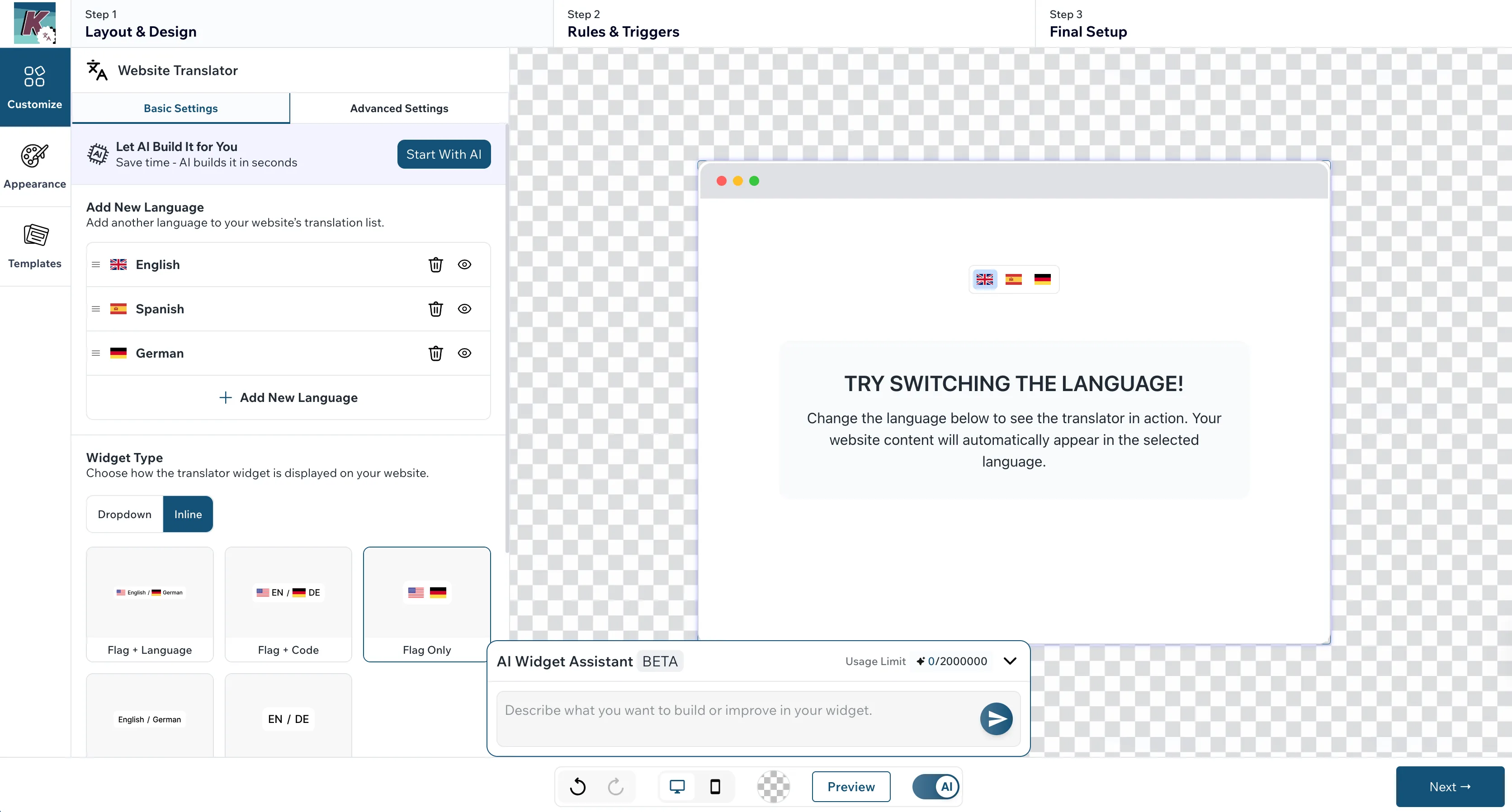 Add Languages screenshot