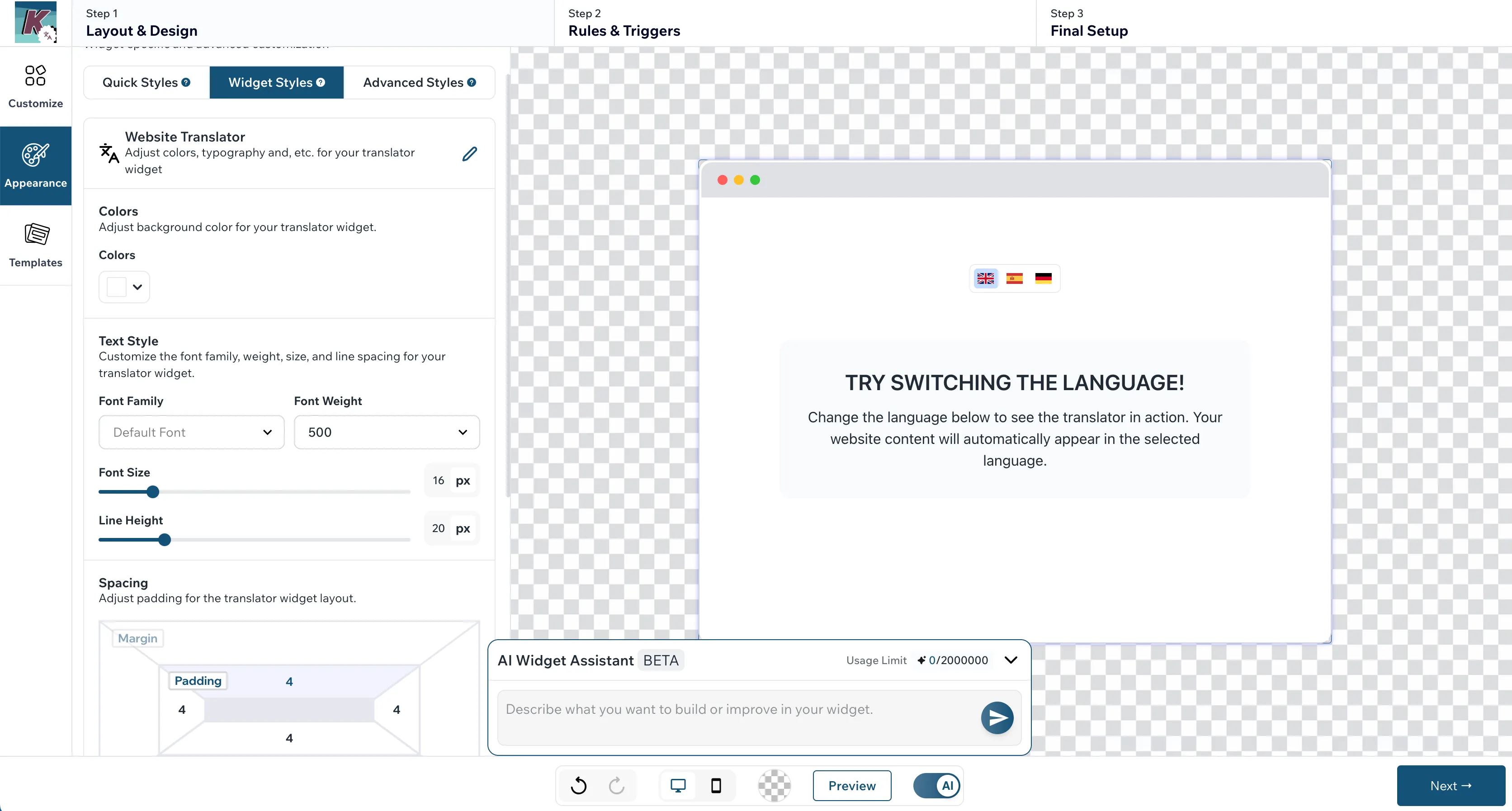 Customize the Language Switcher screenshot