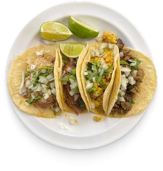 A plate of 4 differently flavored tacos