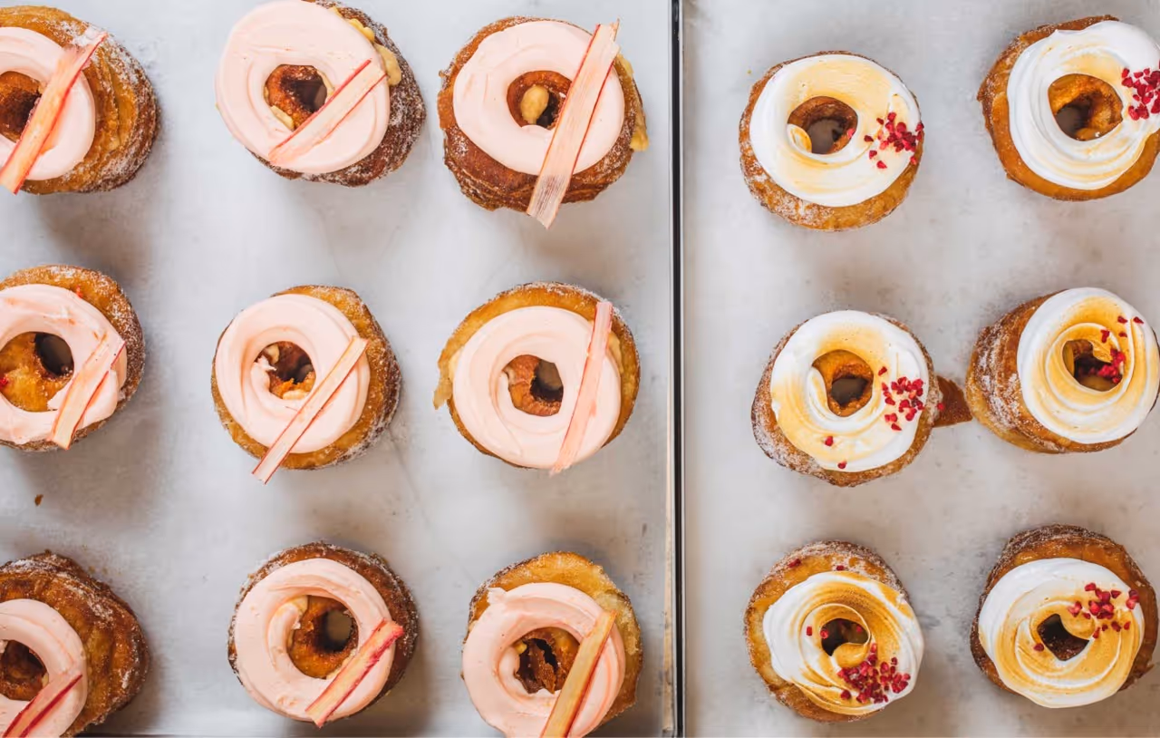 A group of decorative doughnuts from Medicine Bakery