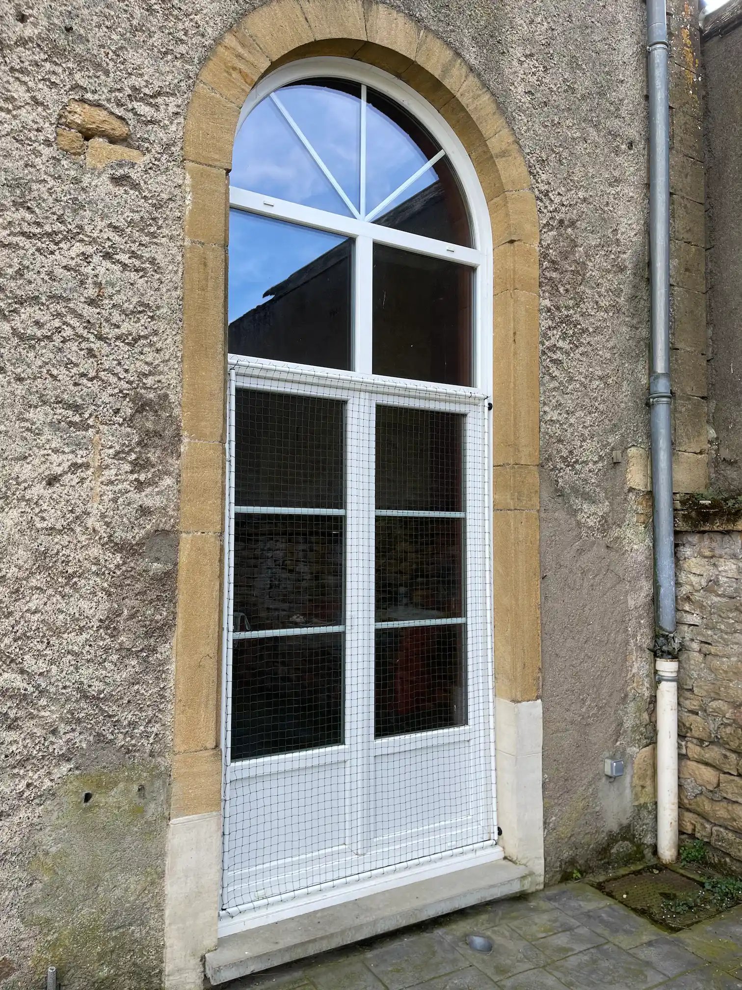 Porte équipée d’un cadre de sécurité avec filet pour chat