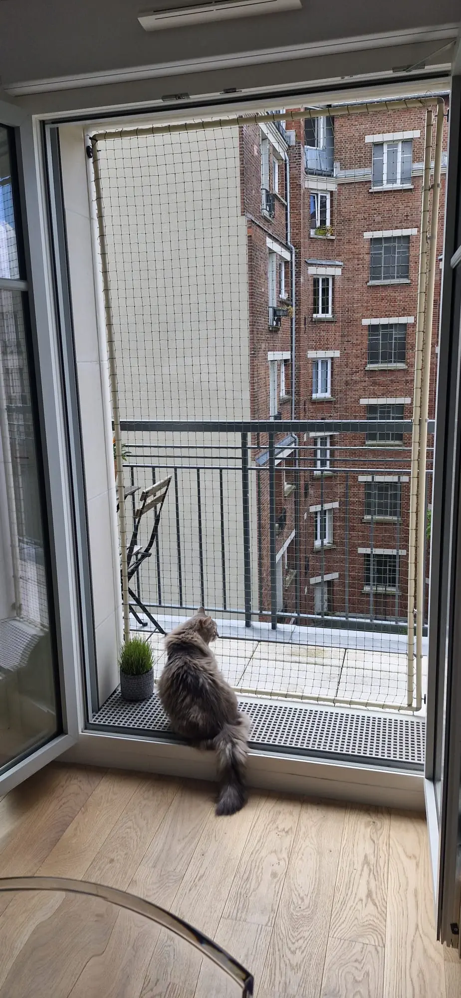 Cadre sans perçage avec filet de protection pour porte-fenêtre pour chat