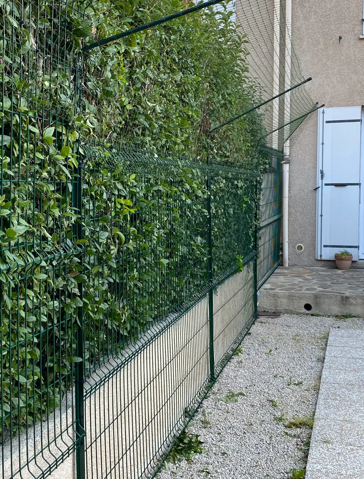 Clôture de jardin avec filet en hauteur pour empêcher la fugue d’un chat