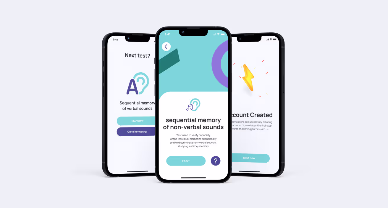Three smartphones side-by-side showing an app.