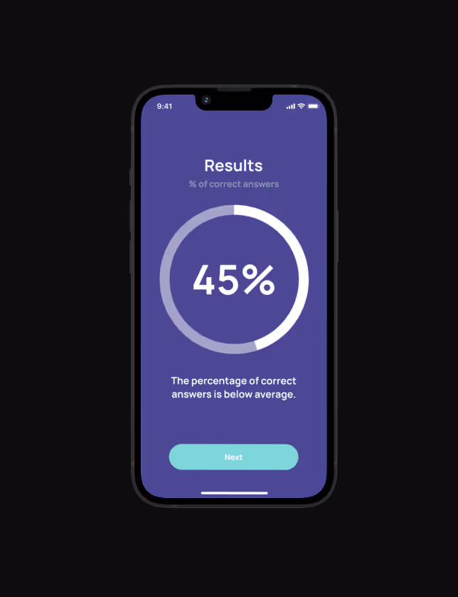 Smartphone over a black background showing an app screen.