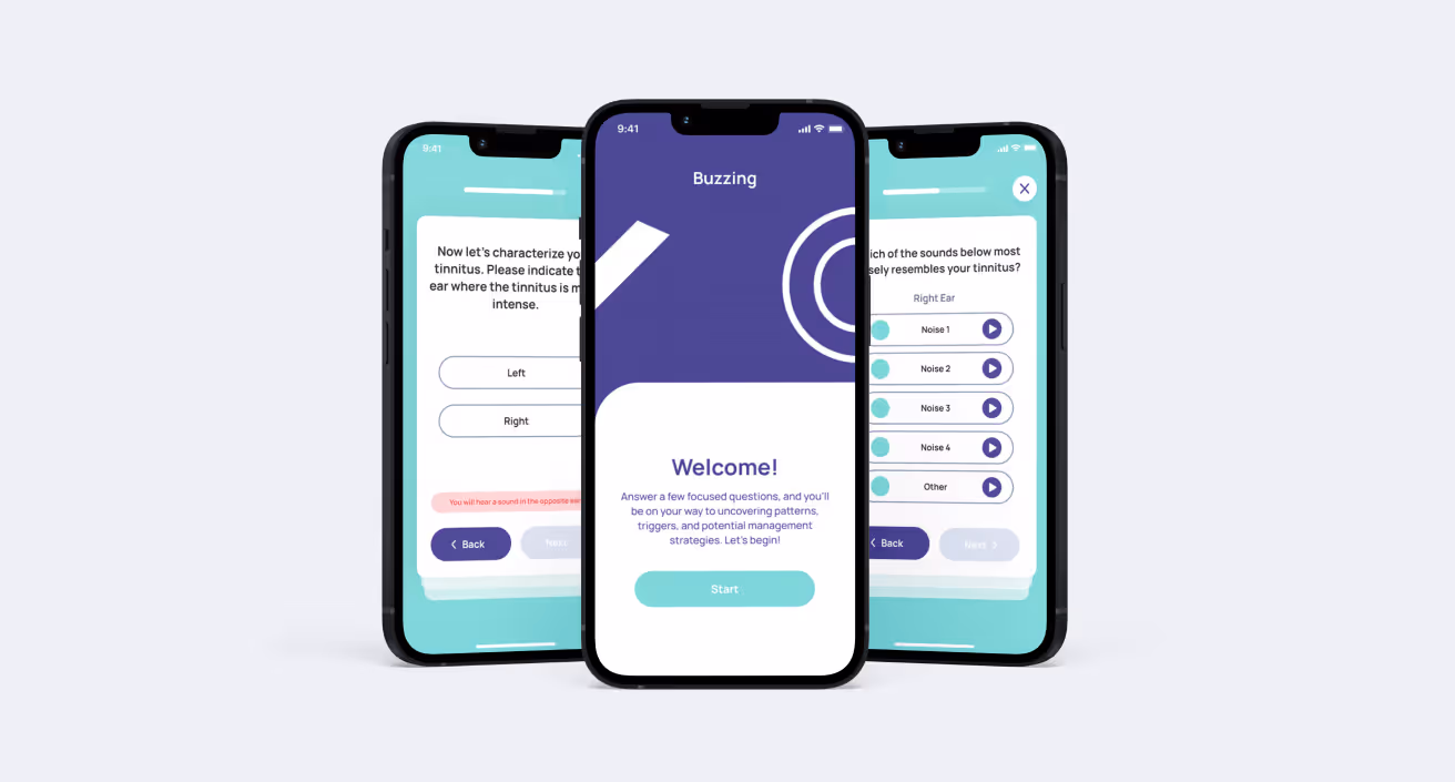 Three smartphones side-by-side over a white background showing an app screen.