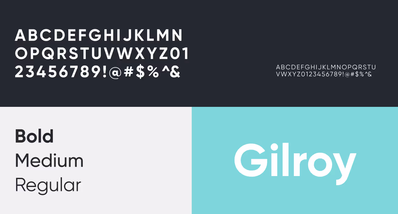 Three colored sections displaying Evollu brand typography.