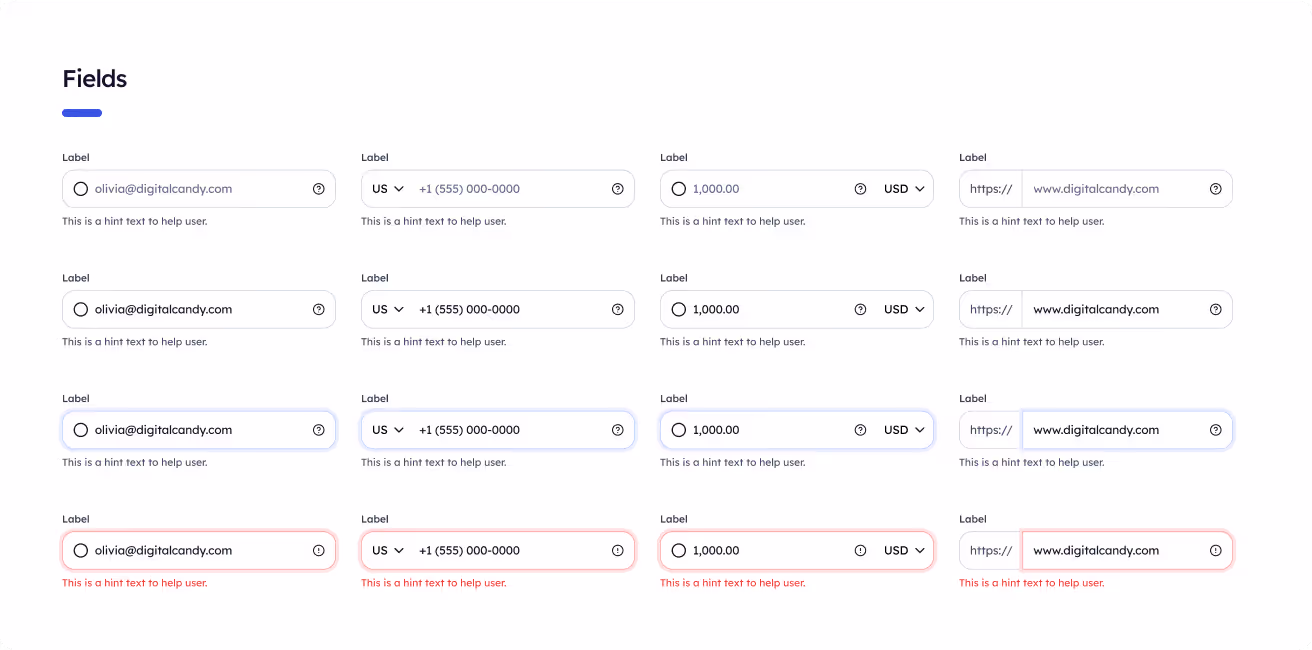 Various Digital Candy input and list selection elements.